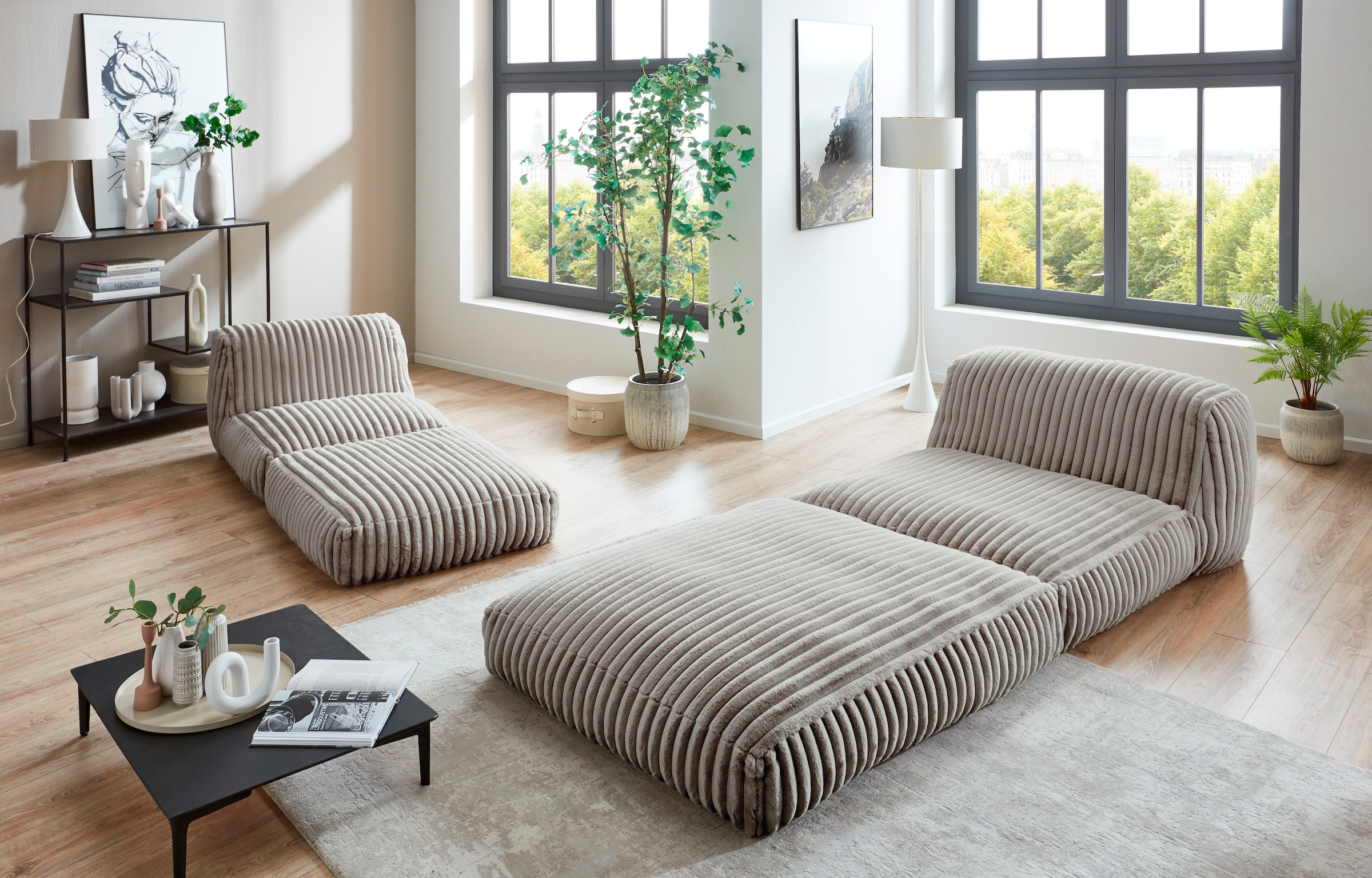 INOSIGN XXL-Sessel »Pia«, Loungesessel in Megacord, 2 Grössen, Schlaffunktion und Pouf-Funktion