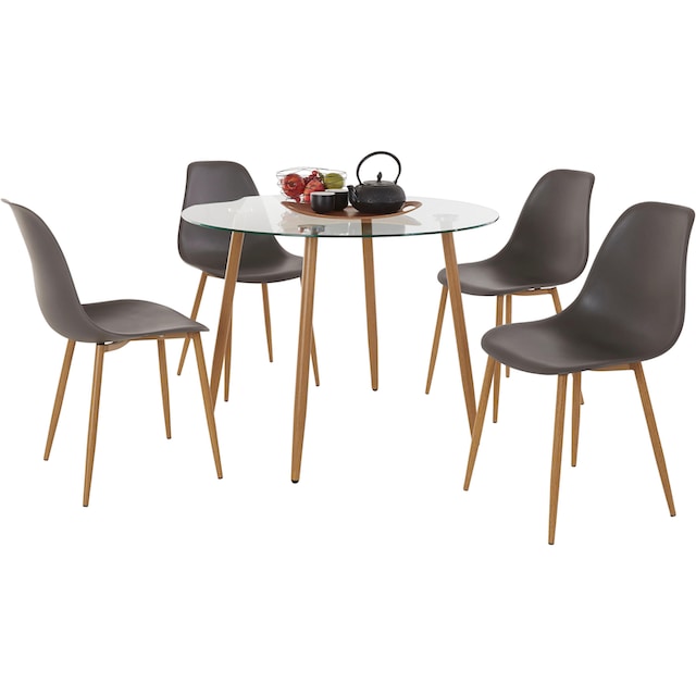 Essgruppe (Set, shoppen 5 (Kunststoffschale) Glastisch 4 online Stühlen | »Miller«, INOSIGN tlg.), mit Jelmoli-Versand