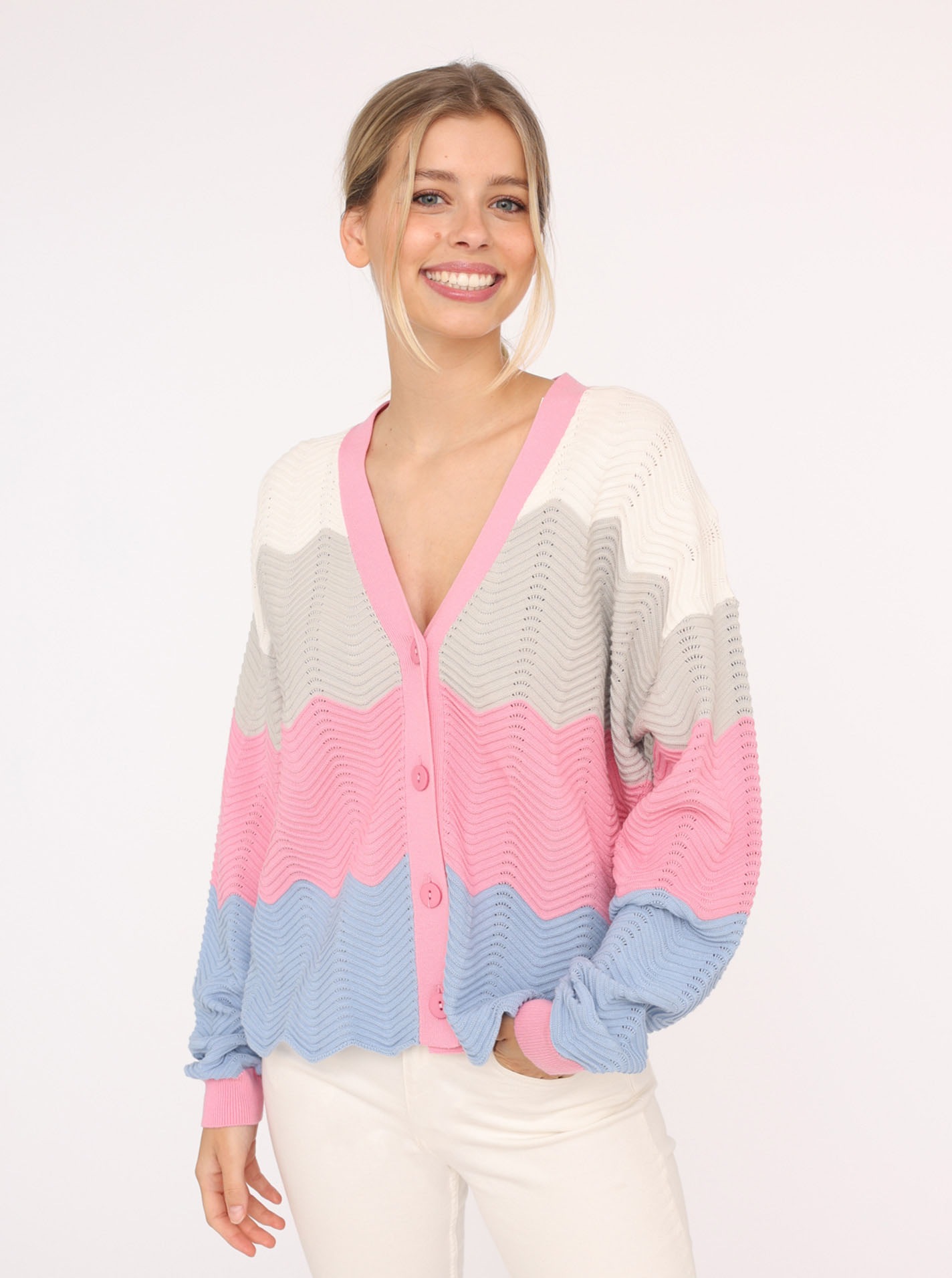 Zwillingsherz Strickjacke »"Block Wellen"« Langarm, V-Ausschnitt, Knöpfe, Baumwolle, Wellenkante