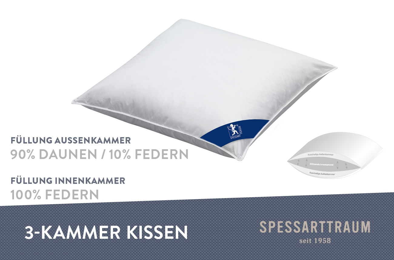 SPESSARTTRAUM 3-Kammer-Kopfkissen »Exklusiv«, Füllung: 90% Daunen / 10% Federn (Aussenkammern) und 100% Federn (Innenkammer), Bezug: feiner Daunenbatist, 100% Baumwolle, (1 St.), Kissen vom Hohenstein Institute ausgezeichnet