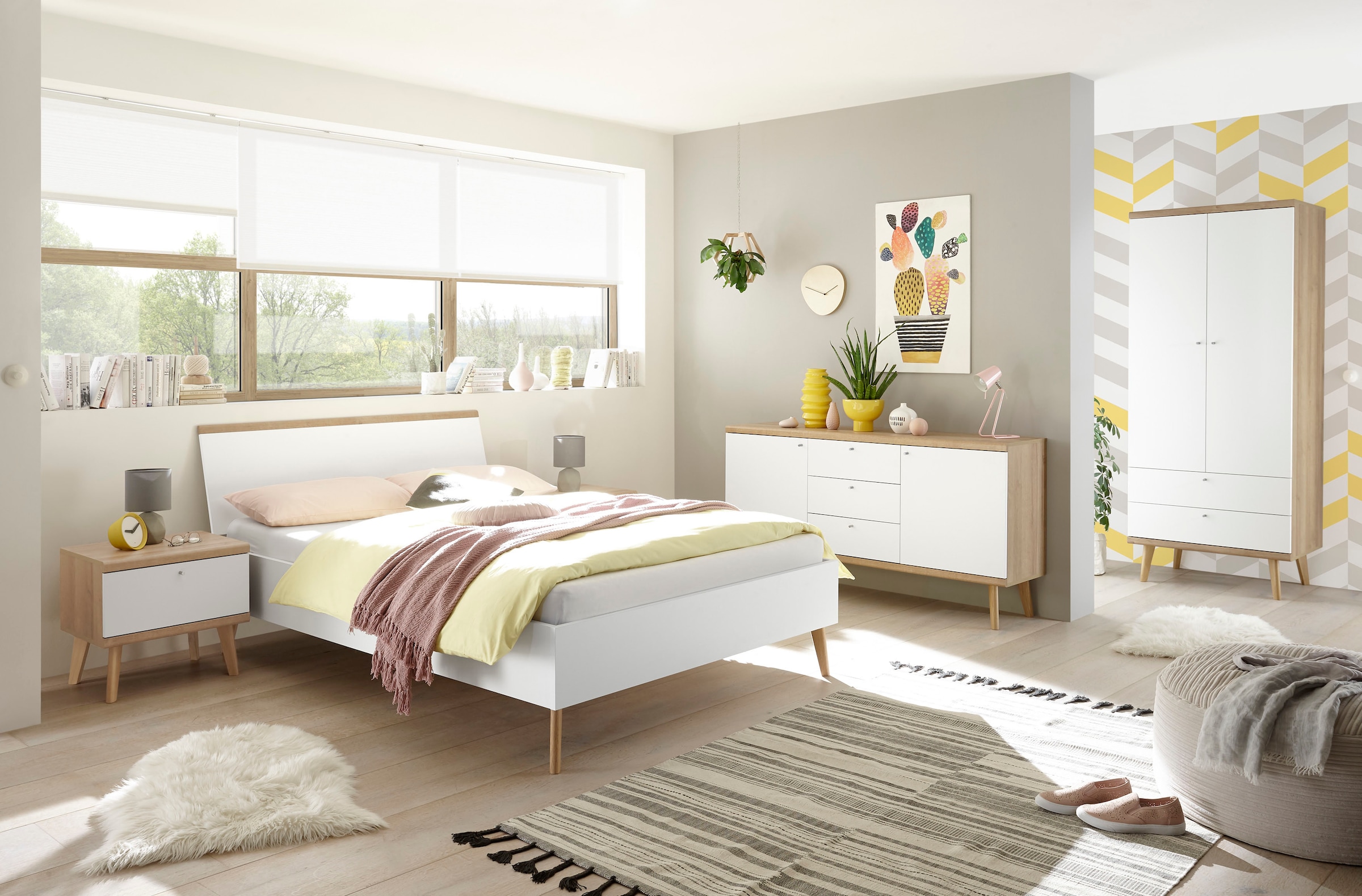 andas Einzelbett »Merle Bettgestell mit Massivholzfüssen Aussenmasse 145/20/92 cm (B/T/H)«, in skandinavischem Design, Liegefläche 140x200cm