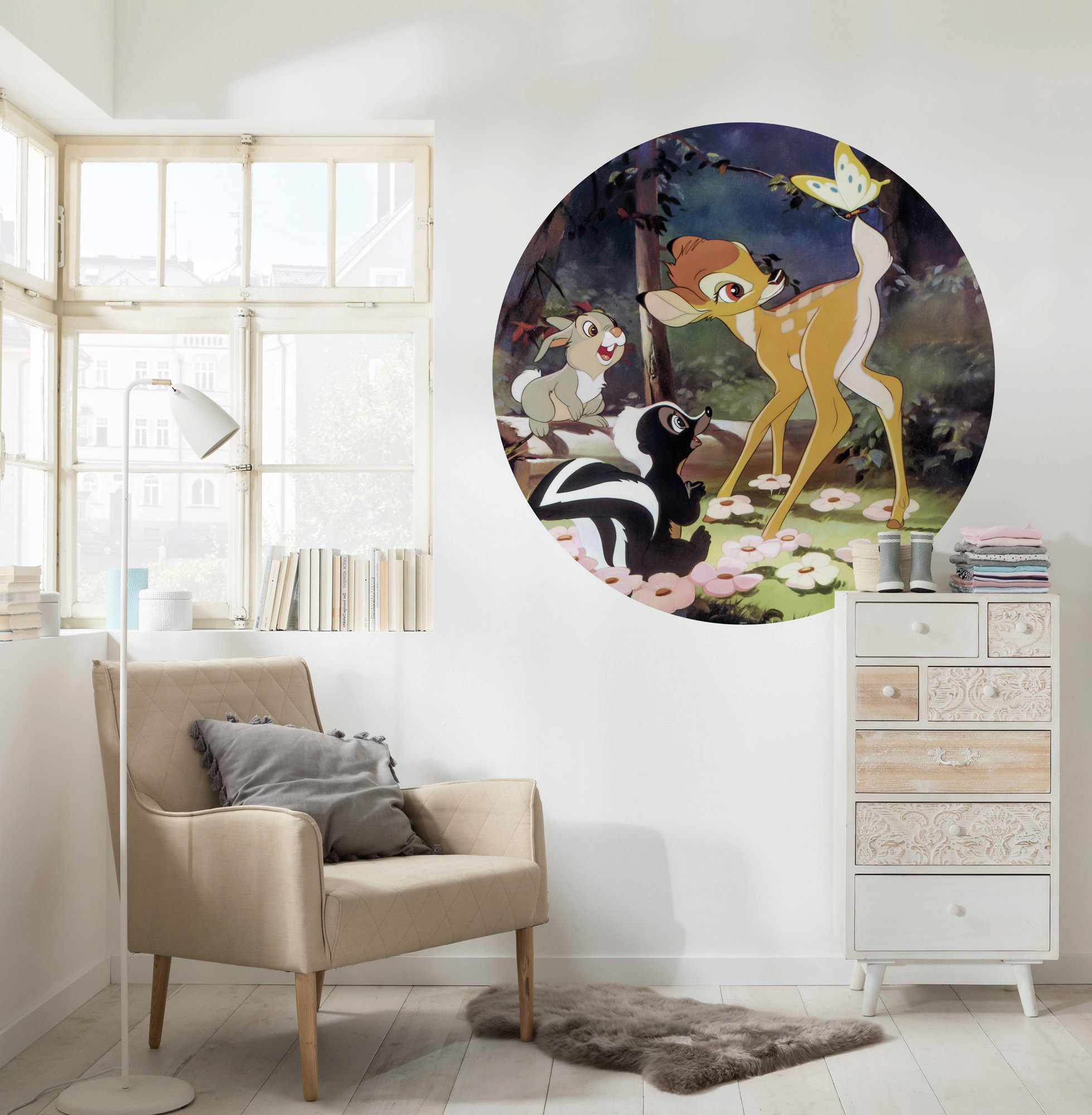 Komar Fototapete »Vlies selbstklebend - Bambi Butterfly - Grösse 125 x 125 cm«, bedruckt, Kinderzimmer