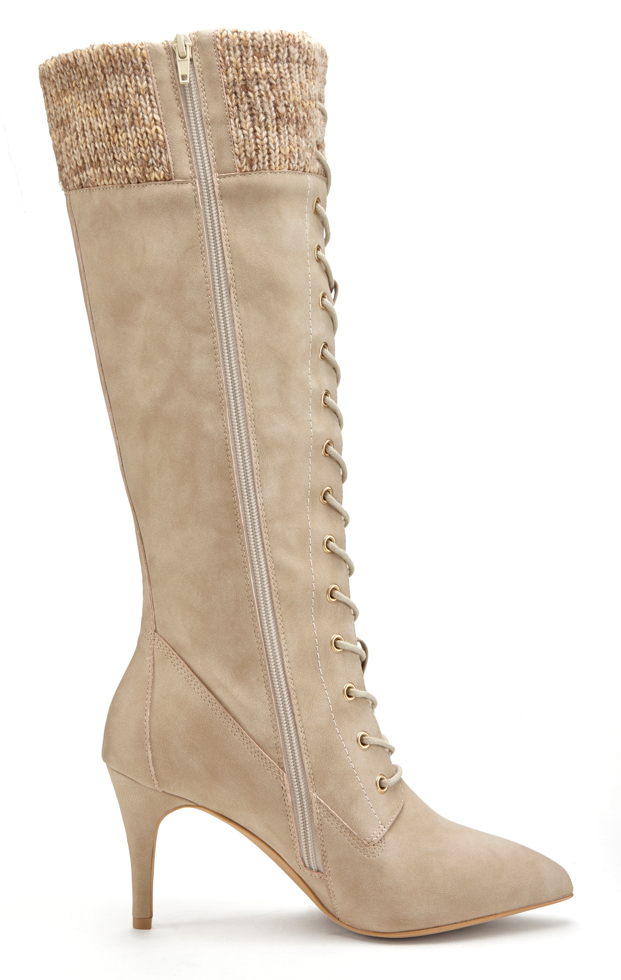 LASCANA Stiefel »Stiefelette, Langer Stiefel«, mit spitz zulaufender Form und Strickeinsatz