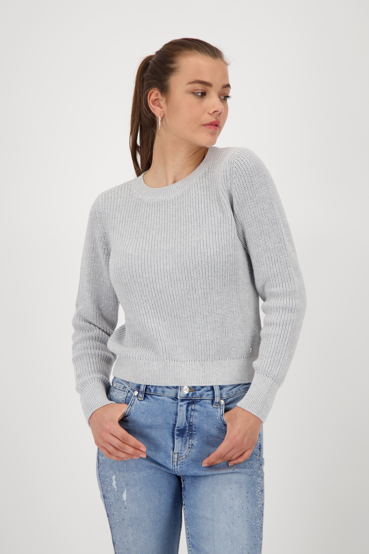Monari Strickpullover »Pullover Basic Lurex« Mit Rundhalsausschnitt