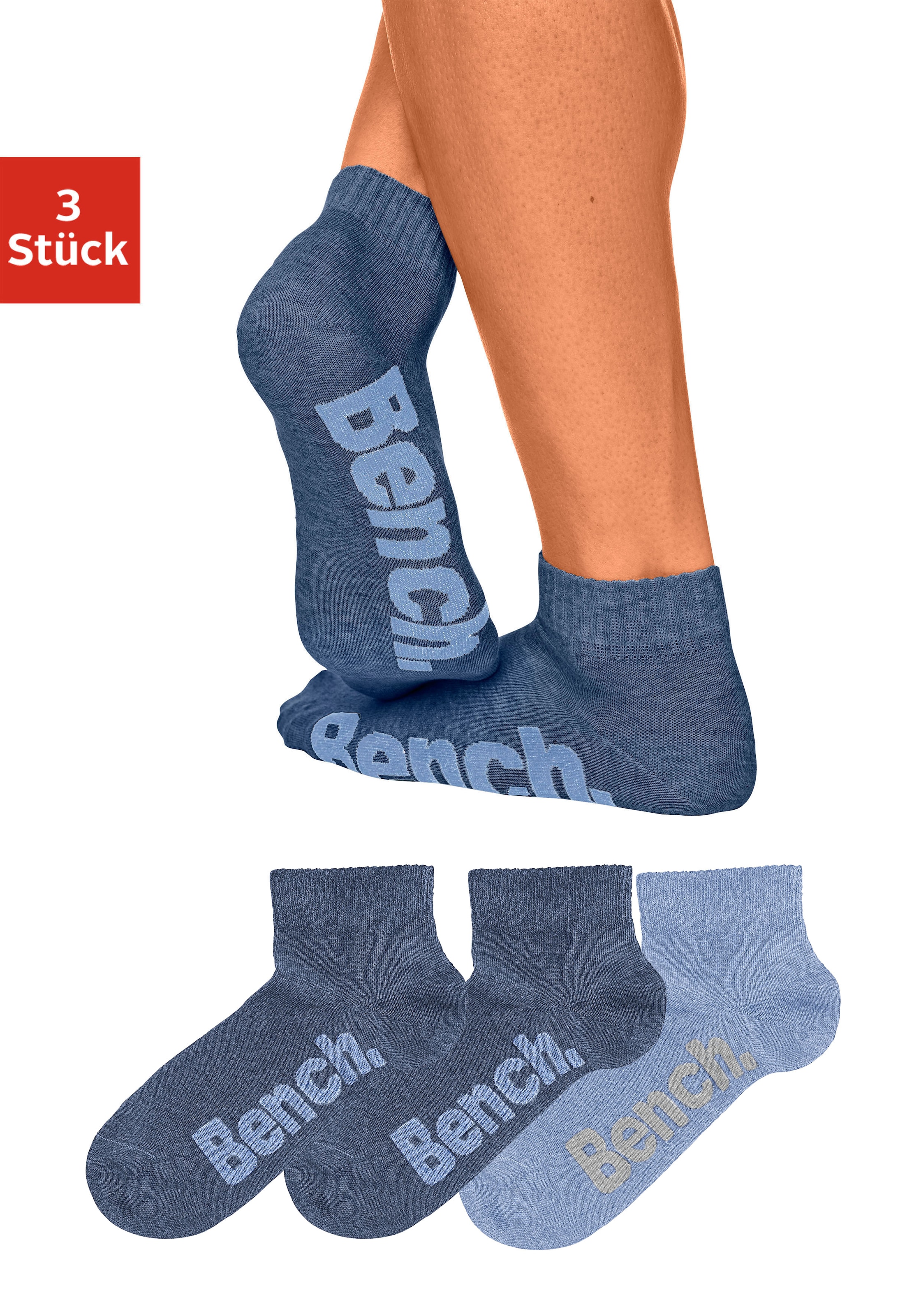 Bench. Kurzsocken, (Packung, 3 Paar), mit bequemen Rippbündchen