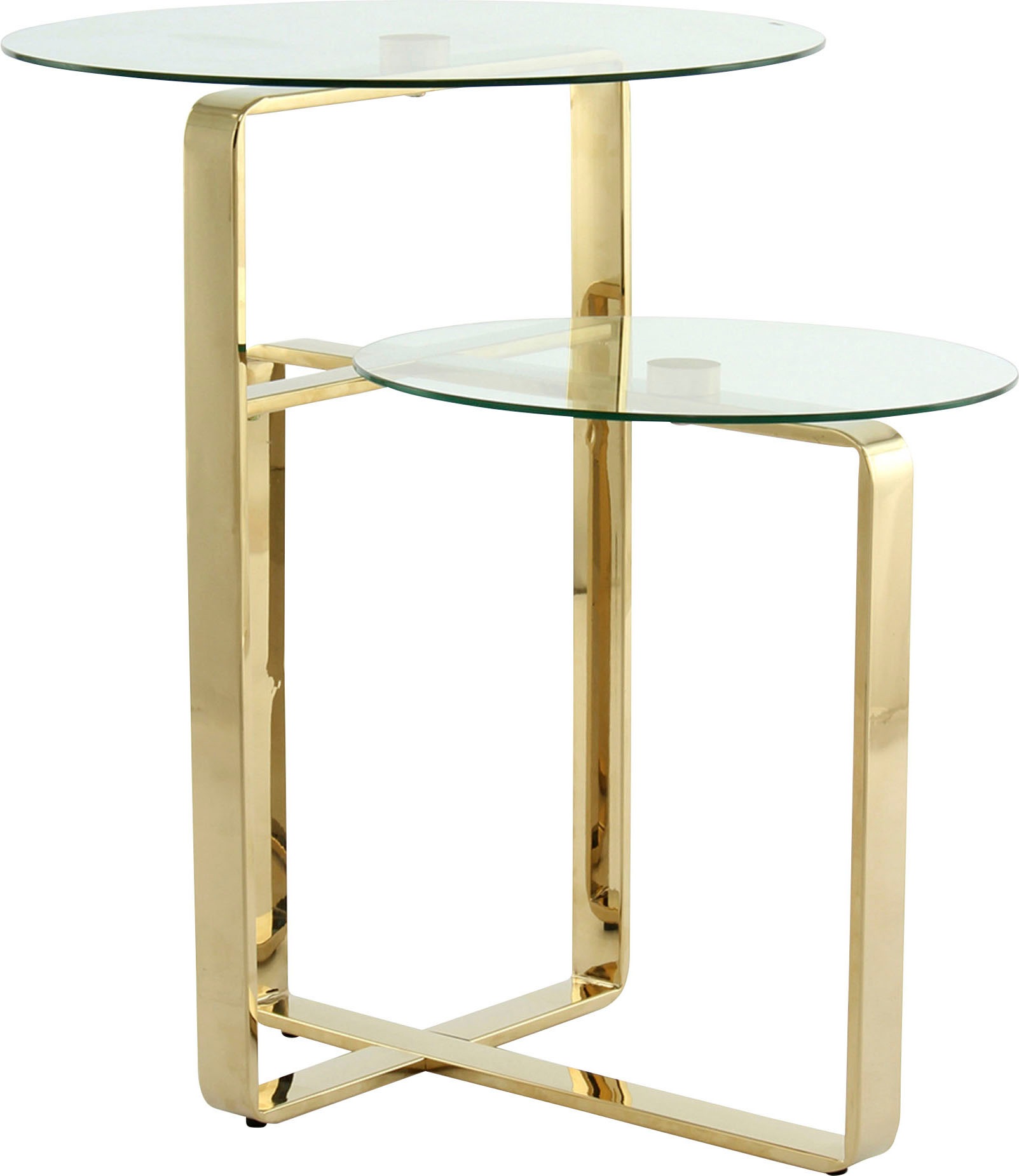 Kayoom Beistelltisch "Katris, Ausgefallenes Gestell aus stabilem Edelstahl" 1 Stk. tlg. ausgefallenes Gestelldesign aus Edelstahl, zwei Ablageflächen