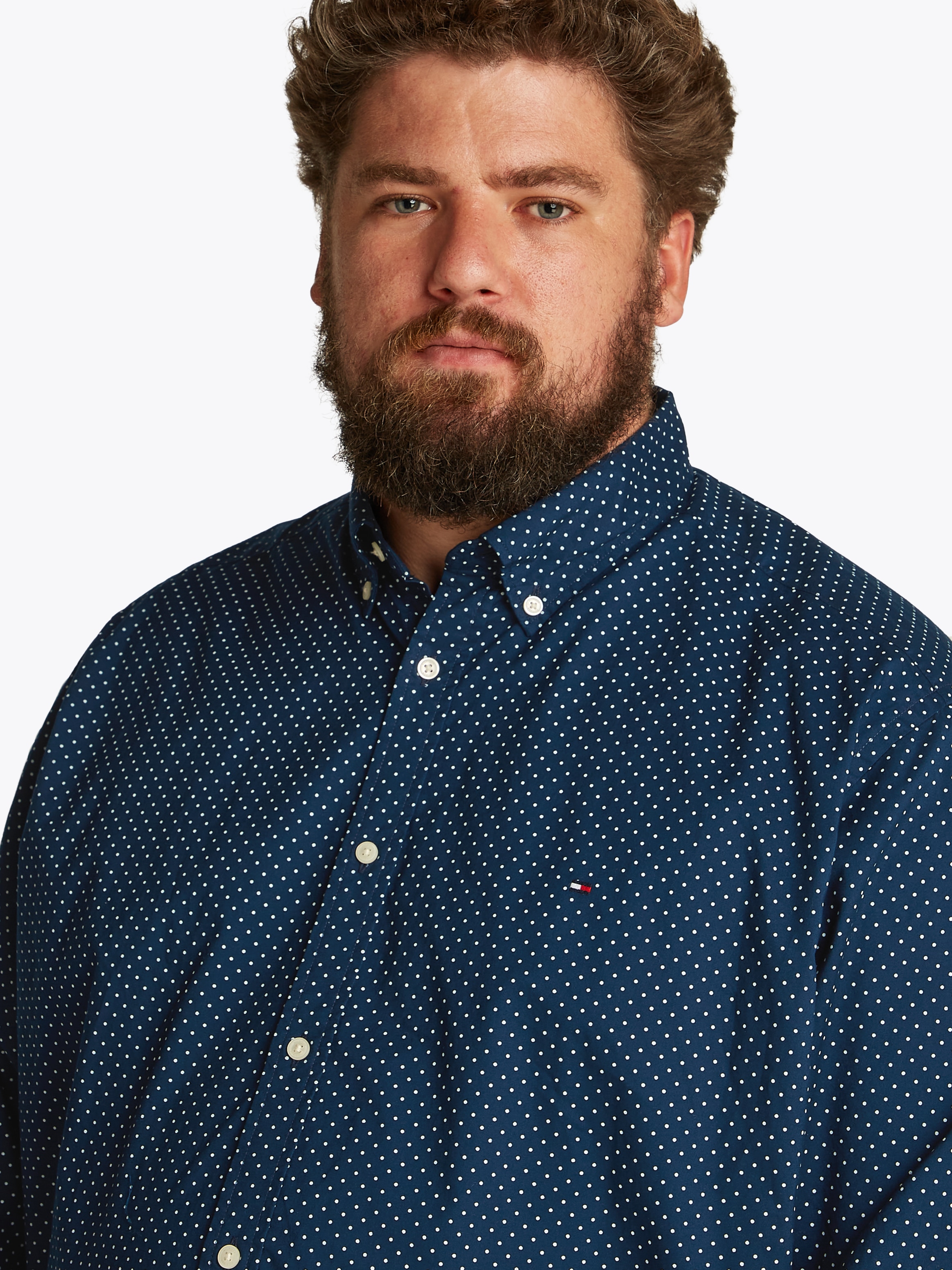 Tommy Hilfiger Big & Tall Langarmhemd »BT-FLEX POPLIN POLKA DOT S-B«, in Grossen Grössen, Logostickerei