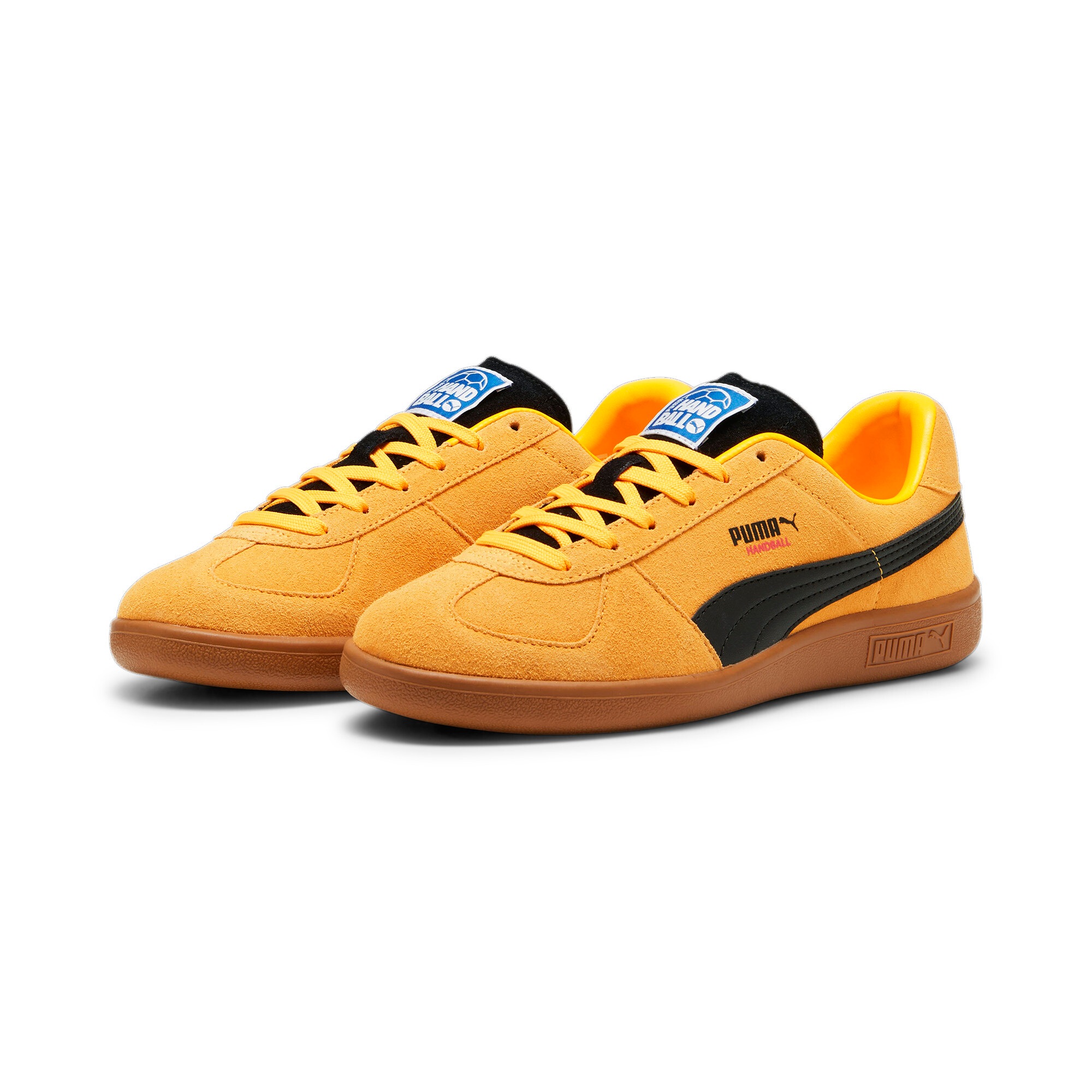 Puma, Unisex, PUMA Sneaker »HANDBALL«, sun stream, puma schwarz, caramel latte, 40, Niedrige Stiefel mit normaler Passform