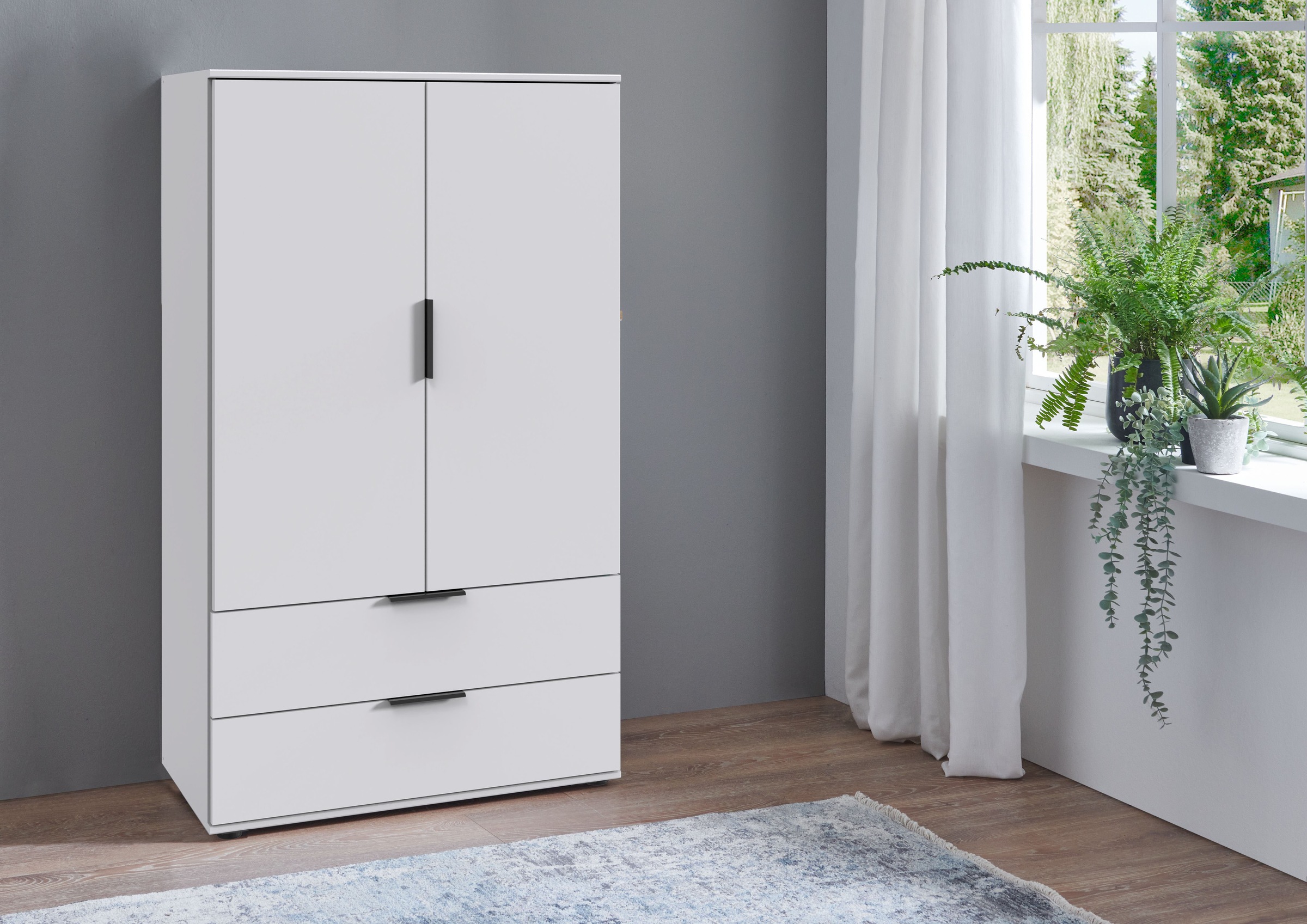 Wimex Wäscheschrank "Easy Plus Kleiderschrank Garderobe 2 Schubladen, 81 oder 130cm breit" in verschiedenen Farben, moderne Optik mit schwarzen Metallgriffen