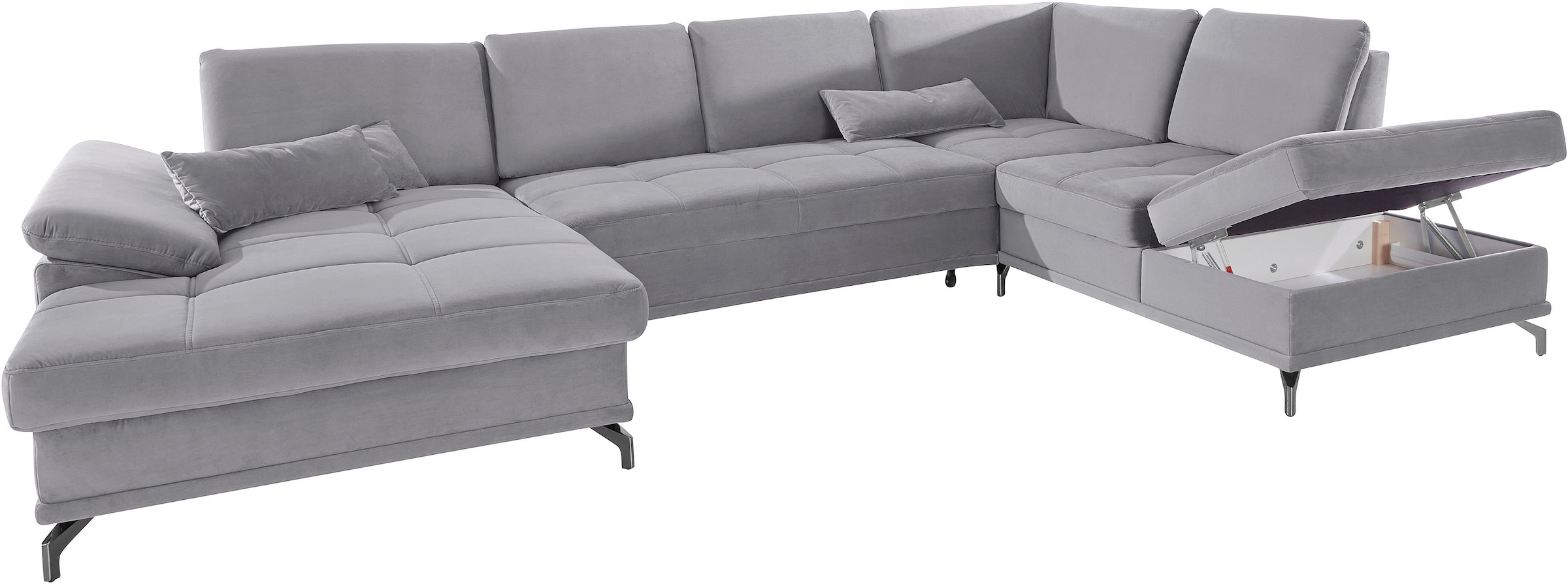 Places of Style Wohnlandschaft »Costello U-Form, mit Sitztiefenverstellung, Armteilverstellung und«, 3 Nierenkissen, optional Bettfunktion und Bettkasten