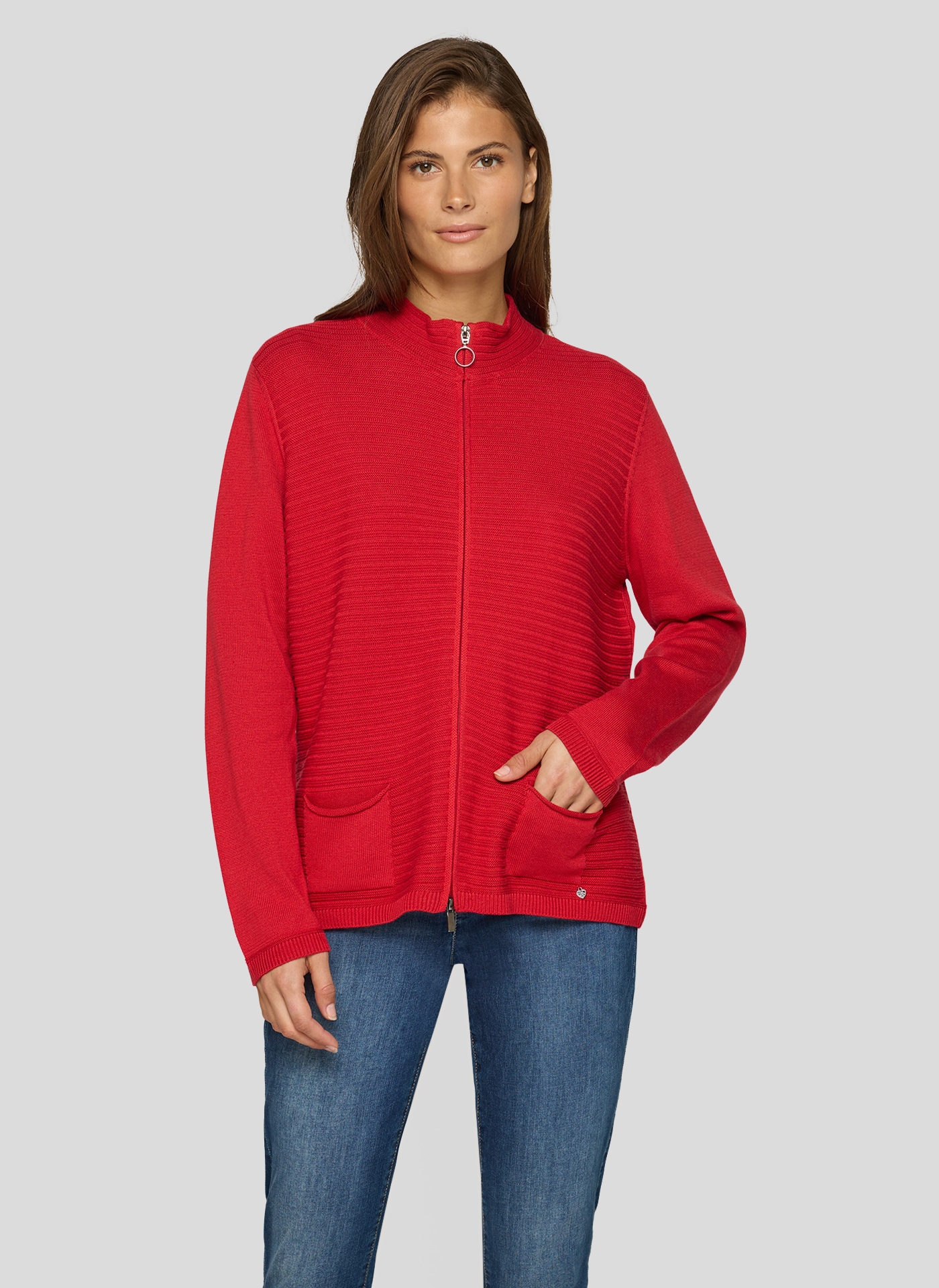 Rabe Strickjacke mit Reissverschluss und Stehkragen