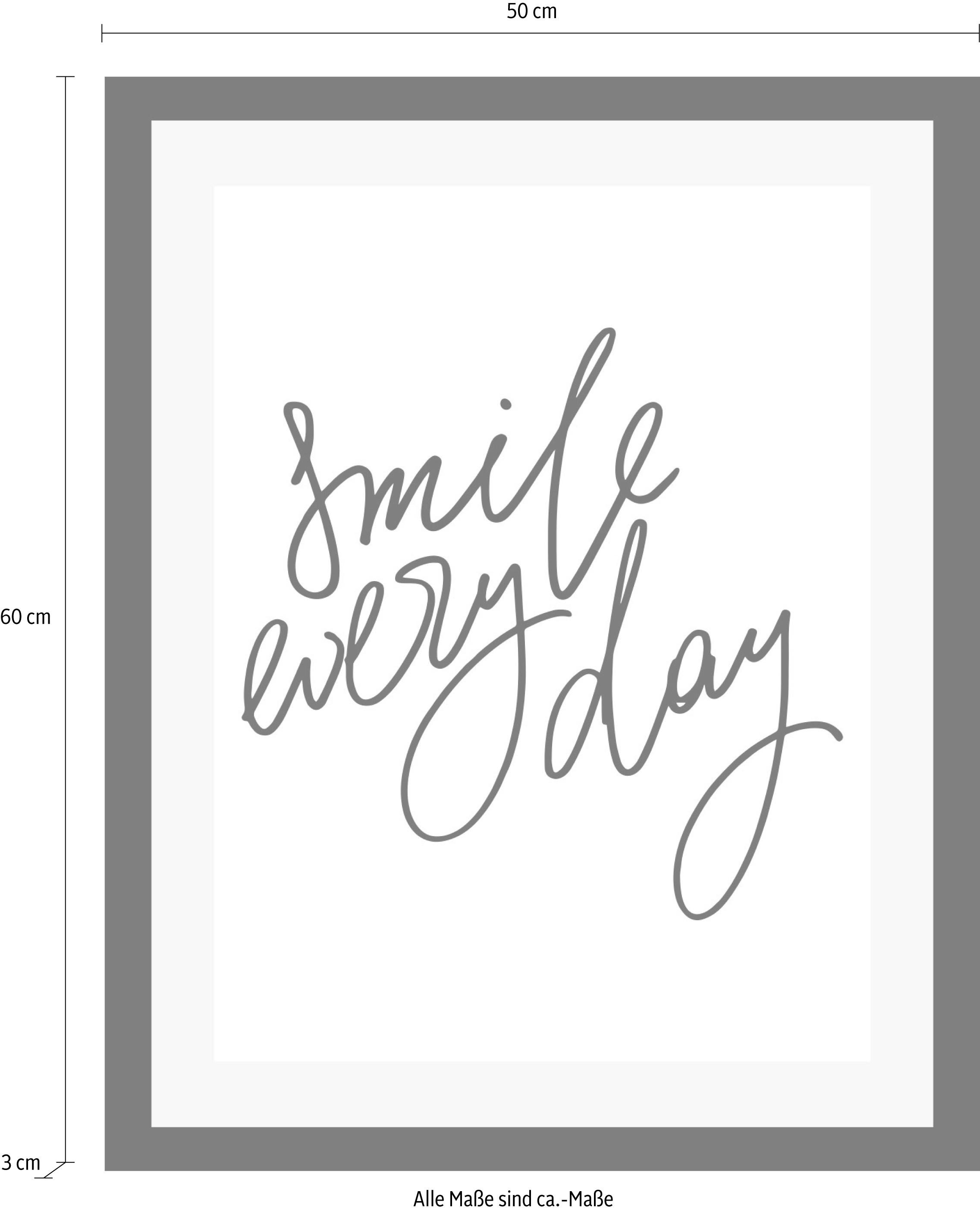 queence Bild »Smile«, Sprüche & Texte-Schriftzug-Schwarz-Weiss-Motivationsbilder, HD Premium Poster-Druck inkl. Holzrahmen