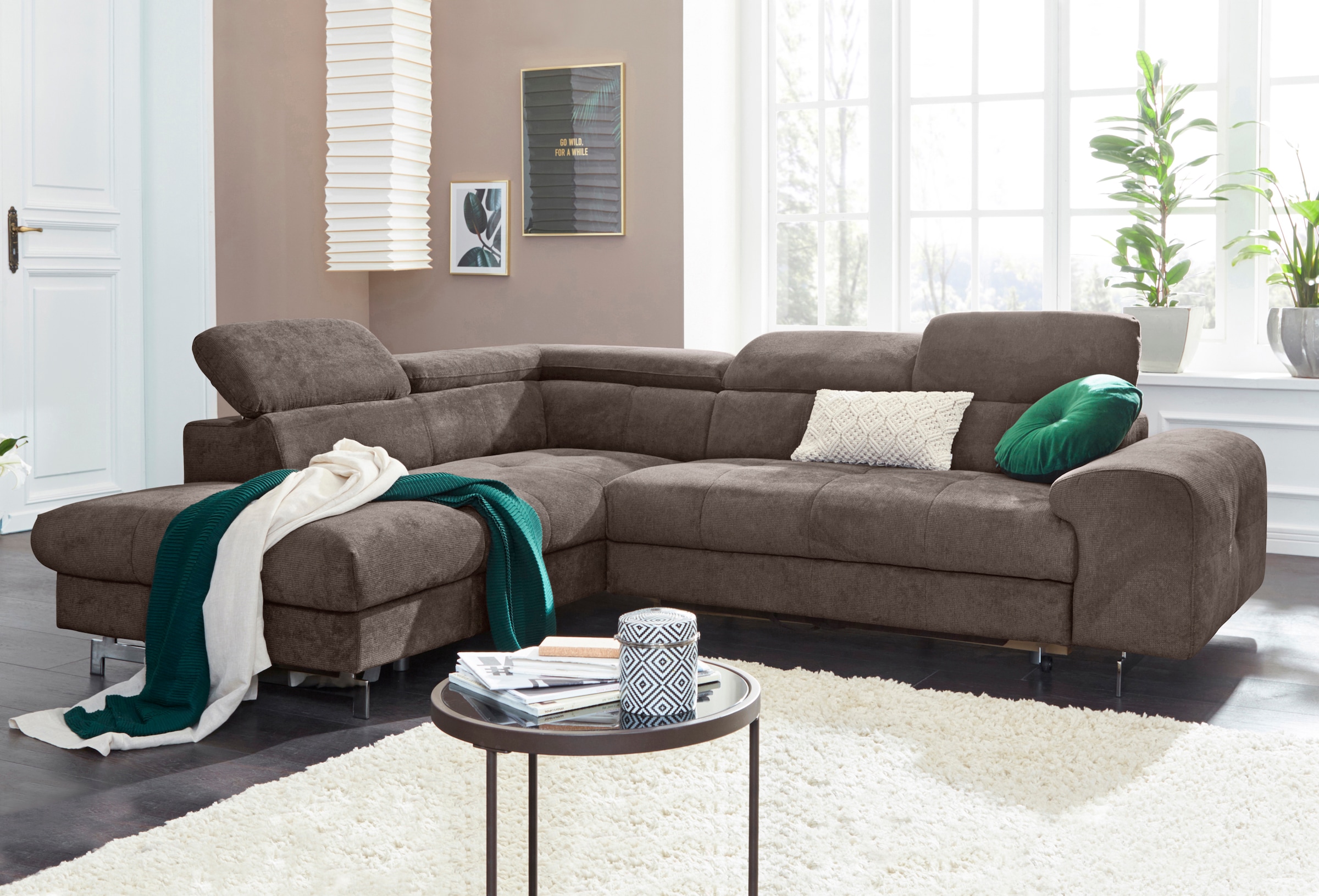 COTTA Polstergarnitur »Chef L-Form«, (Set, 2 tlg.), Set bestehend aus: Ecksofa mit Kopfteilverstellung & Hocker