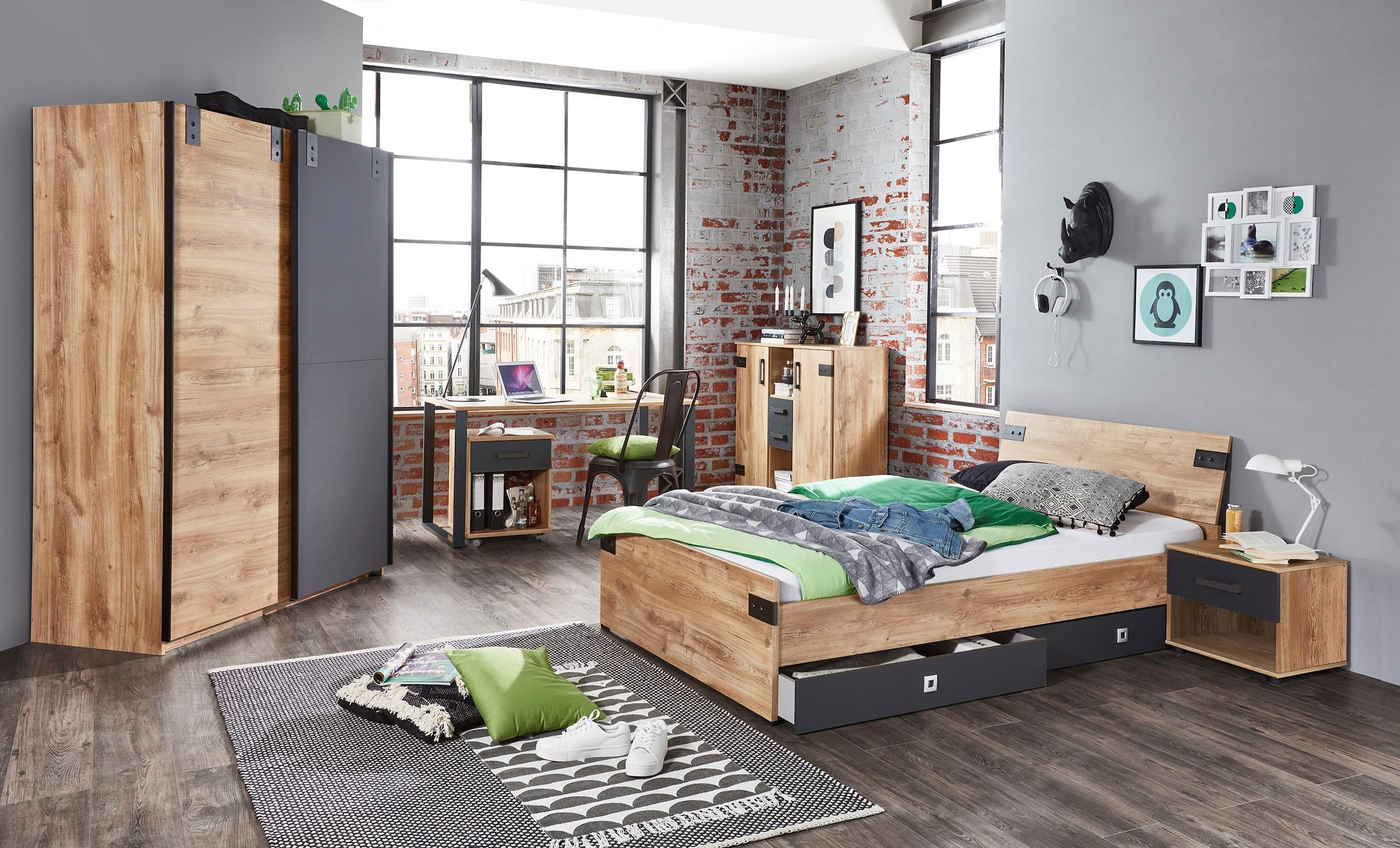 Wimex Bett »Liverpool, 3 Breiten zur Auswahl, Made in Germany«, mit rustikalen Metallbeschlägen im coolen Loft Style