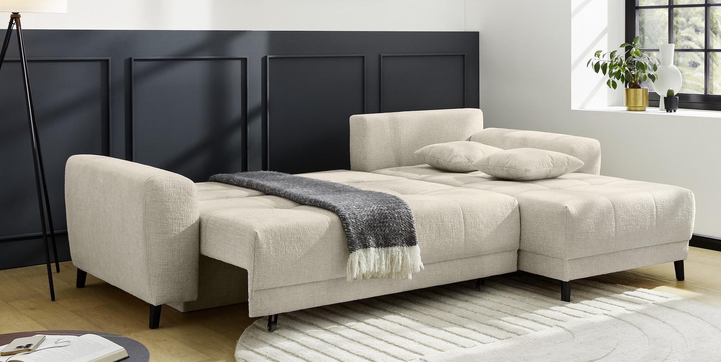 Jockenhöfer Gruppe Ecksofa "Beverly L-Form, B: 251 cm" mit Schlaffunktion, Bettkasten & Zierkissen