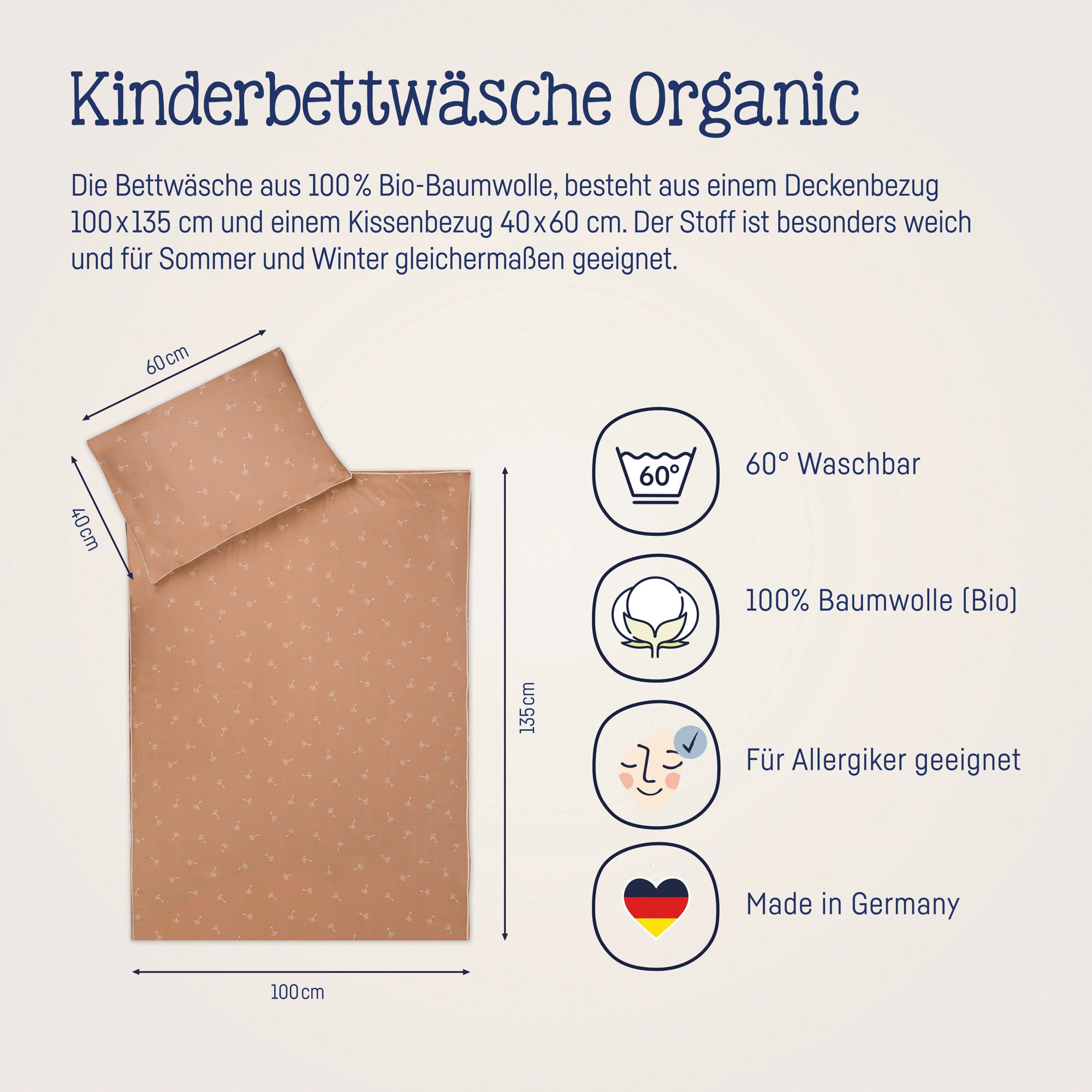 Julius Zöllner Kinderbettwäsche »Baby- und Kinderbettwäsche aus 100% Bio-Baumwolle«, erhältlich in den Grössen 80x80+35x40cm und 100x135+40x60cm