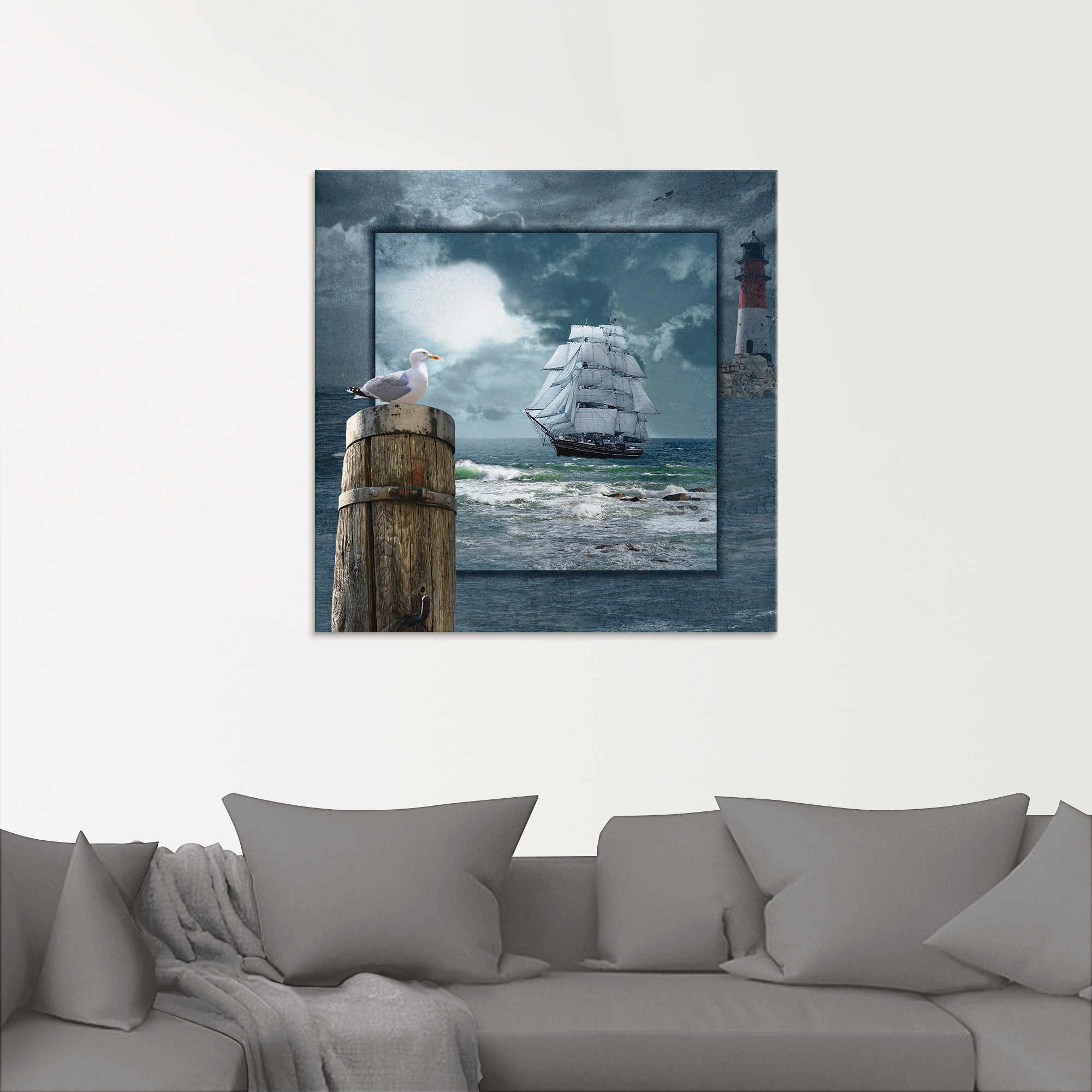 Artland Glasbild »Maritime Collage mit Segelschiff«, Boote & Schiffe, (1 St.), in verschiedenen Grössen