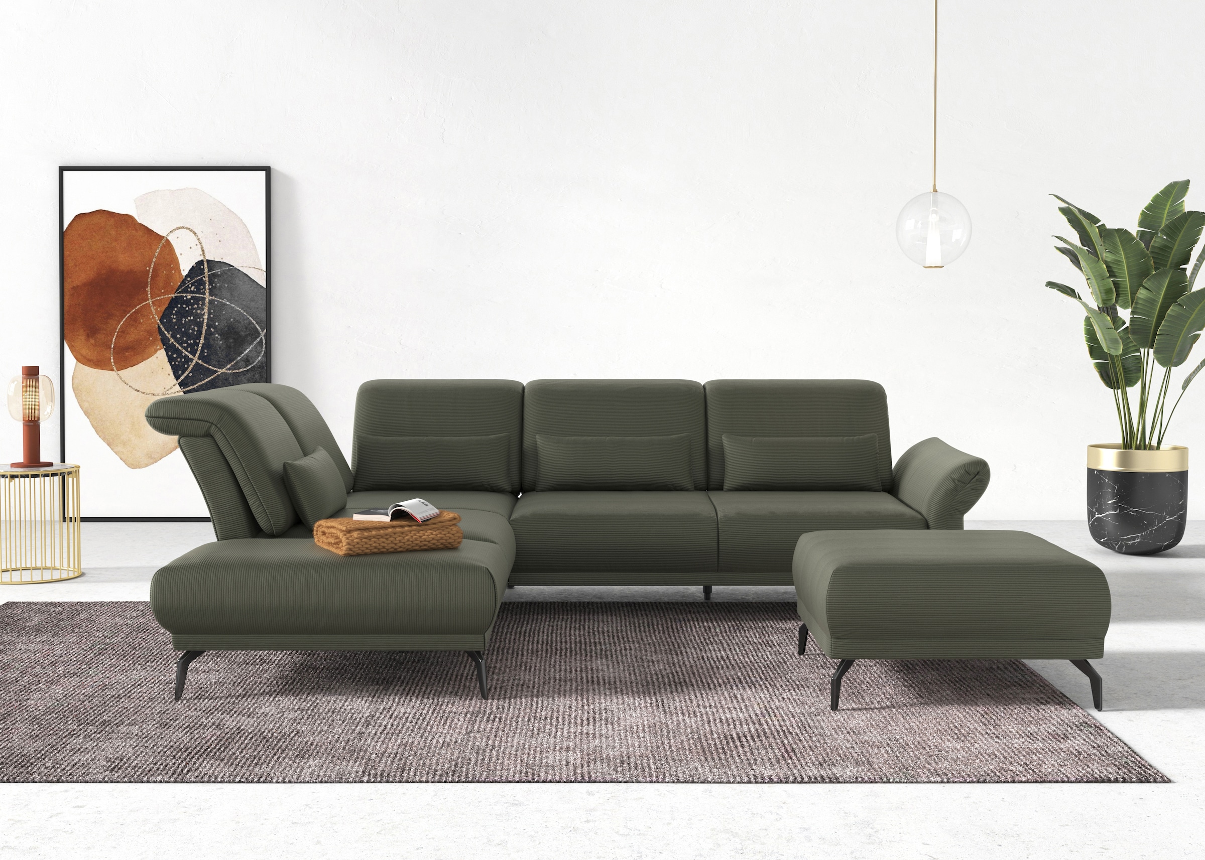 Home affaire Ecksofa "Coco L-Form" Sitztiefen-, Arm- und Kopfteilverstellung, Cord-Bezug, Fusshöhe 15 cm