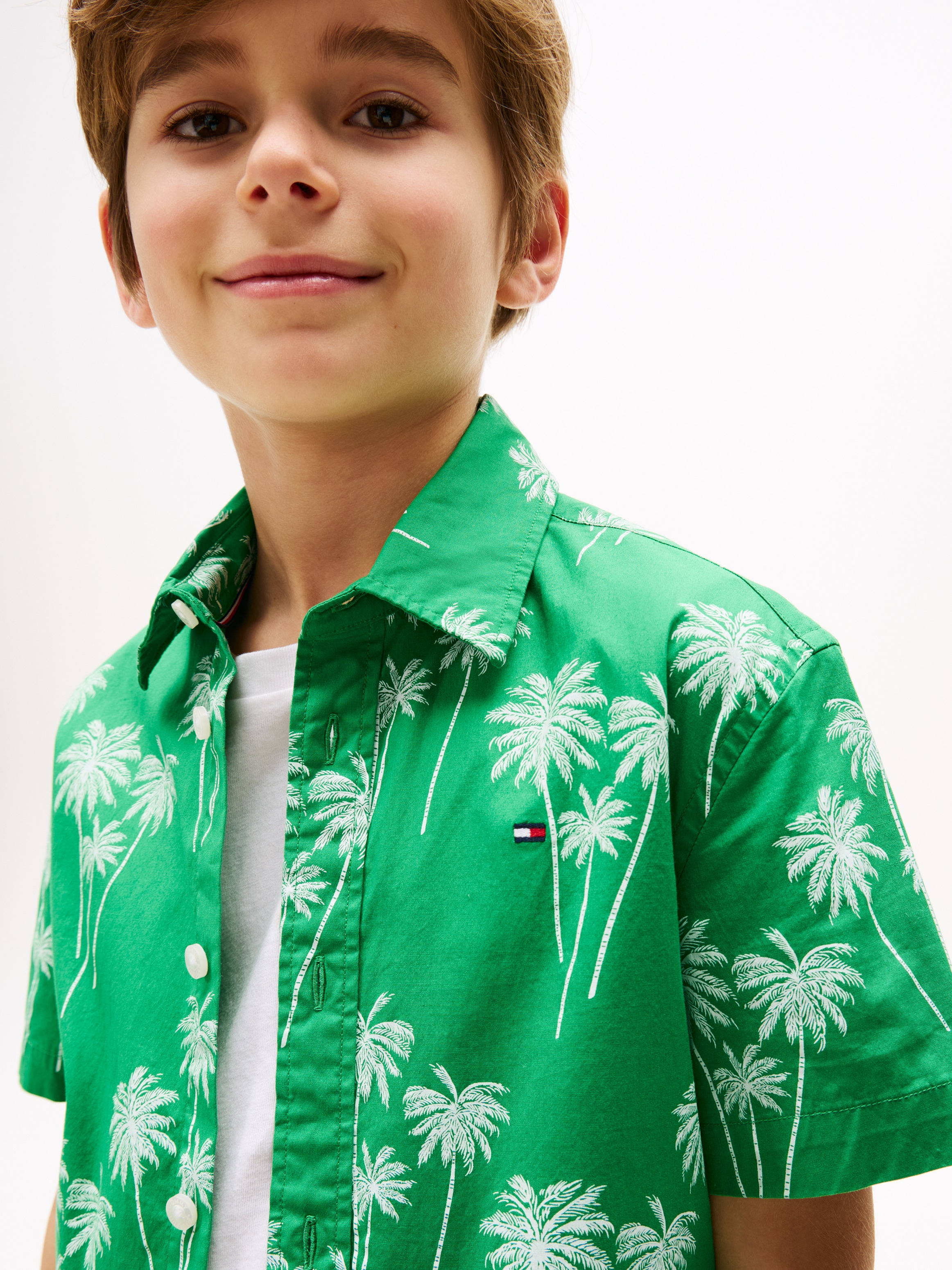 Tommy Hilfiger Kurzarmshirt »STRETCH POPLIN PRINTED SHIRT SS«, mit Palmenprint