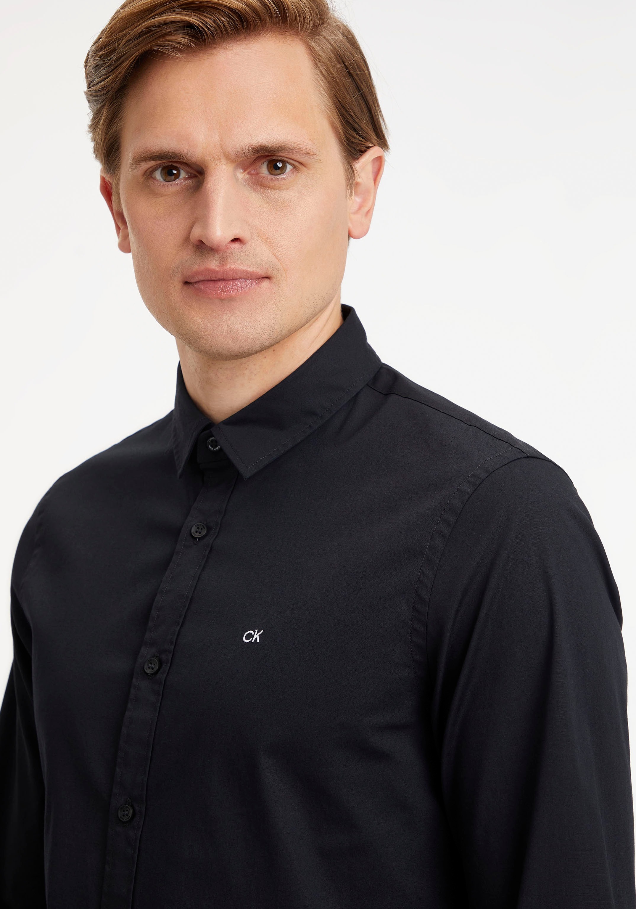 Calvin Klein Langarmhemd »SLIM FIT STRETCH POPLIN«, mit Kentkragen