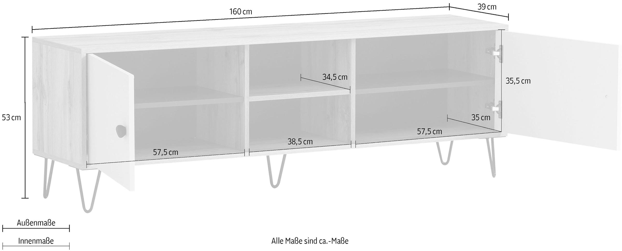 LOOKS by Wolfgang Joop TV-Board »Looks Organic«, Mit hochwertigen Metallbeschlägen und Softclose-Scharnieren