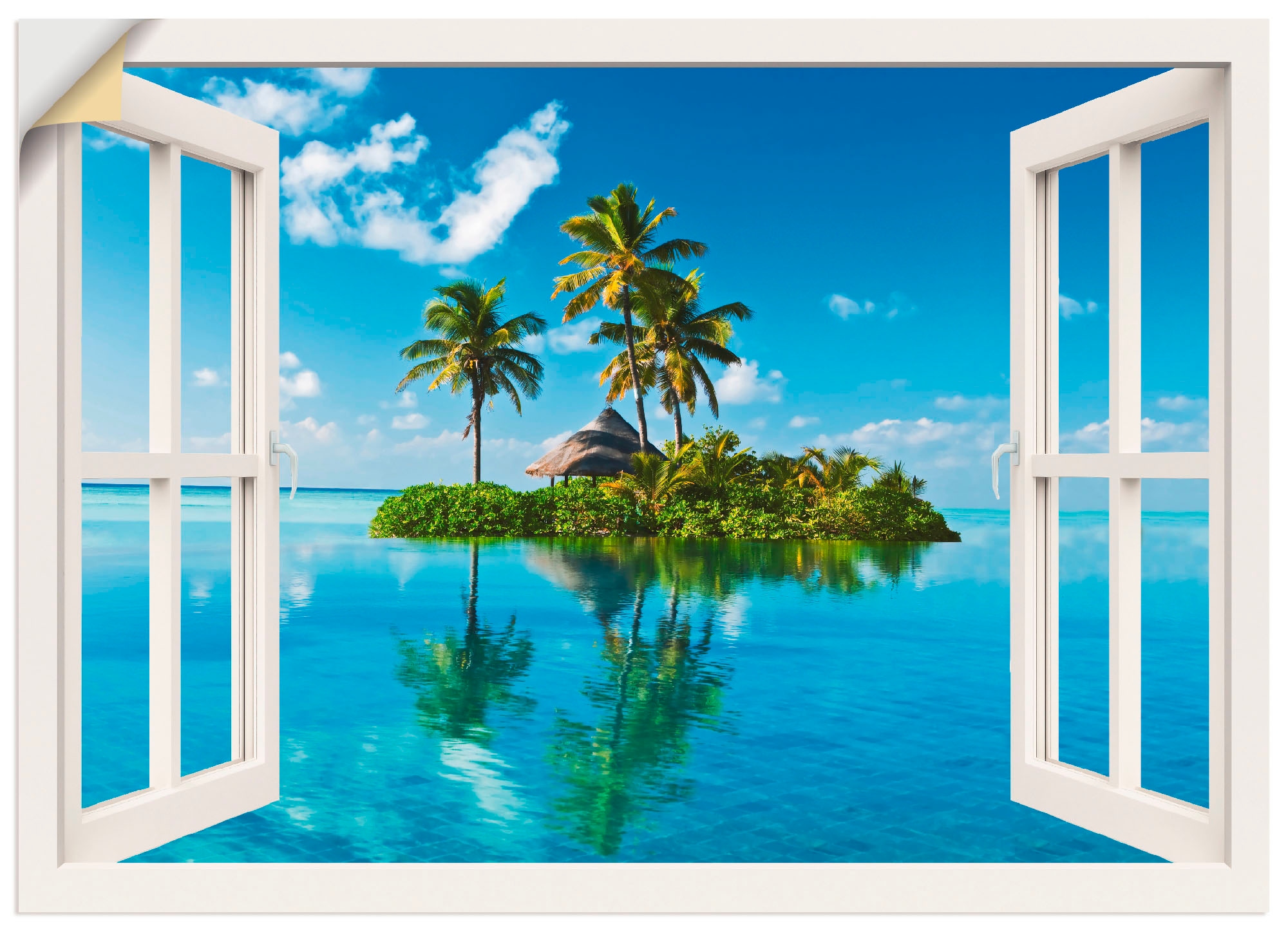 Artland Wandbild »Fensterblick Insel Poster oder Fensterblick, St.), in Meer«, online Jelmoli-Versand | Grössen als (1 versch. bestellen Palmen Wandaufkleber Leinwandbild