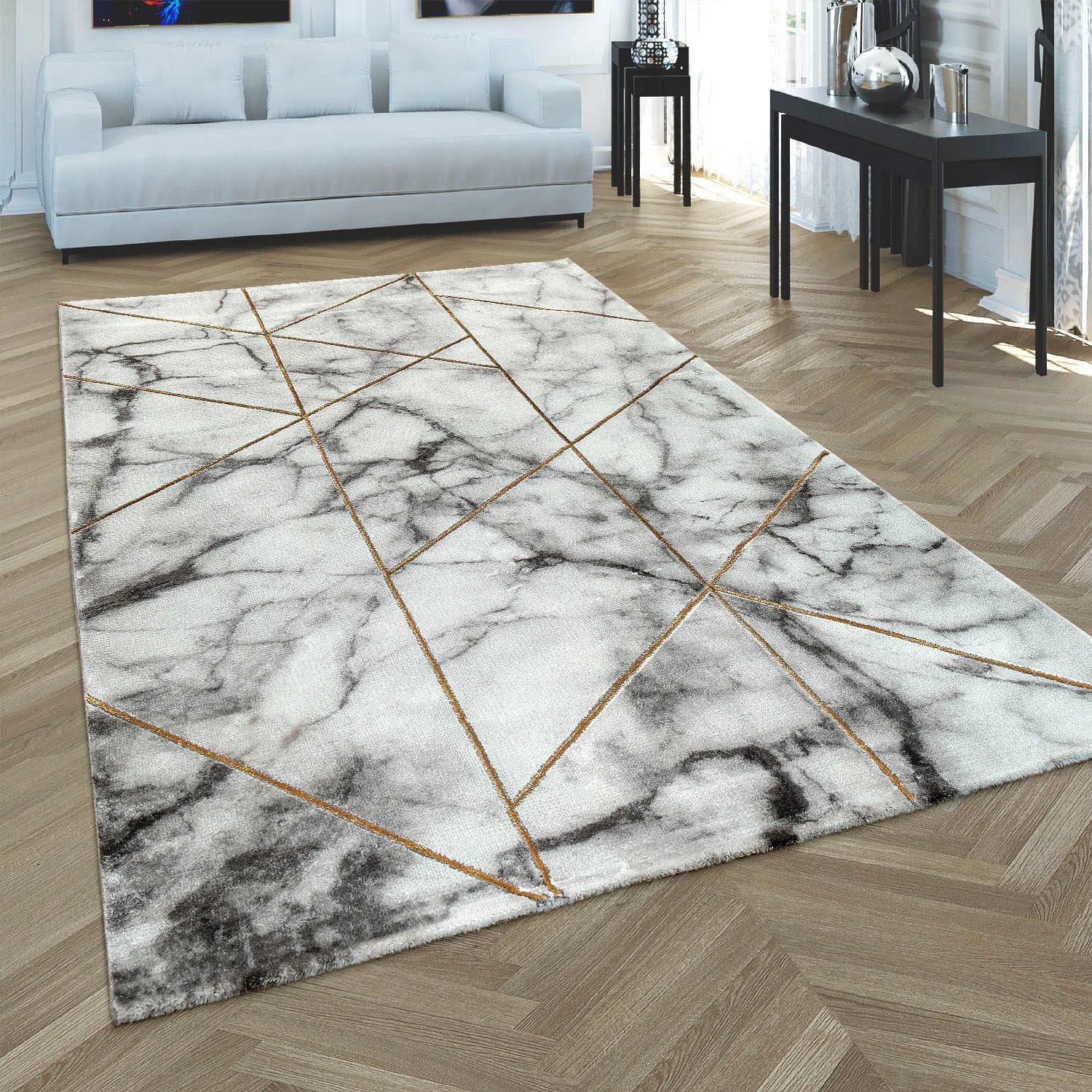 Paco Home Teppich »Kraft rechteckig, mit Marmor-Design, gold-/silberfarbenen Akzenten Jelmoli-Versand | shoppen 524«, Kurzflor, online modernes