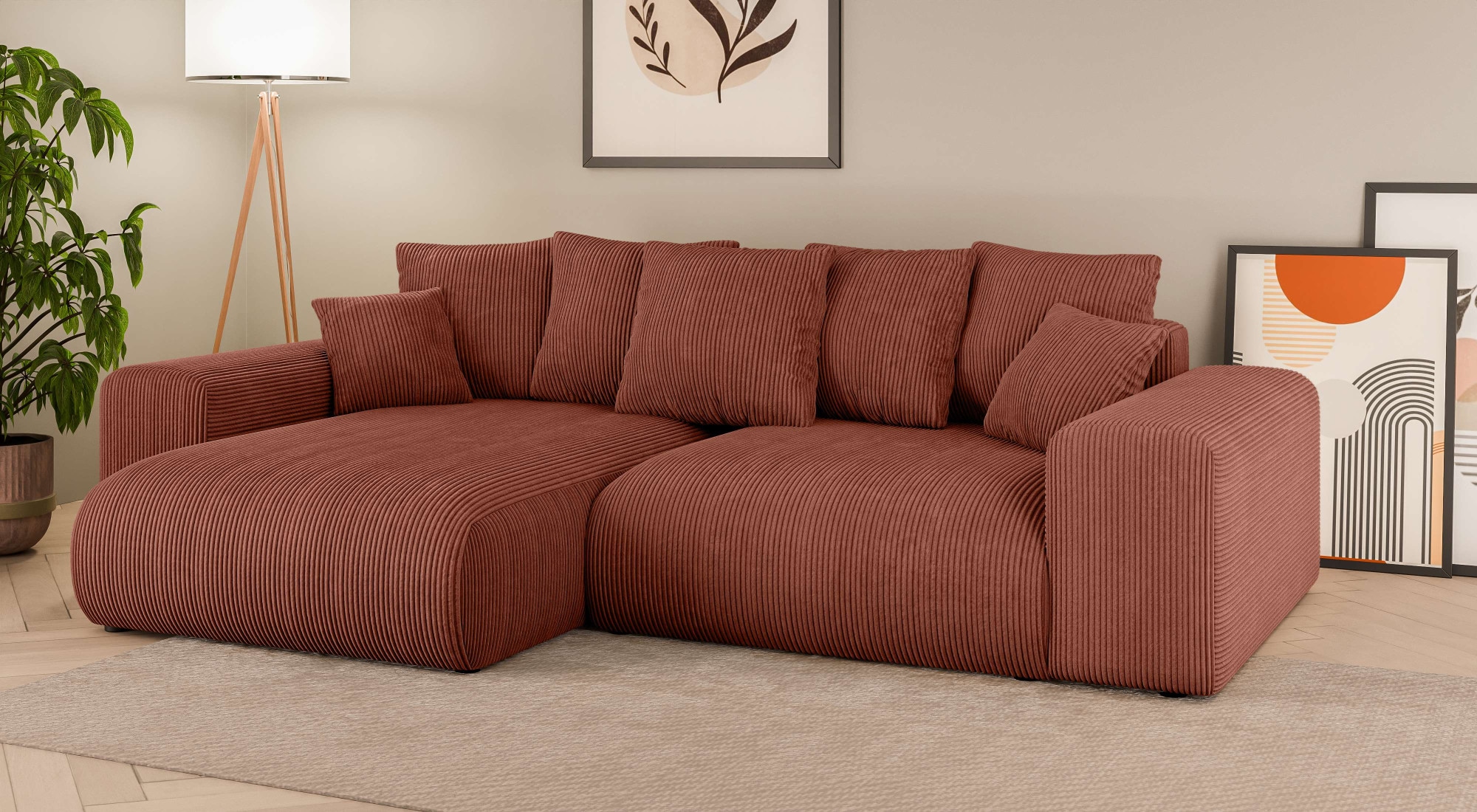 Home affaire Ecksofa »LAKESIDE mit Bettfunktion und Bettkasten, B/T/H 257/166/84 cm«, L-Form, Recamiere beidseitig montierbar, mit Wellenunterfederung