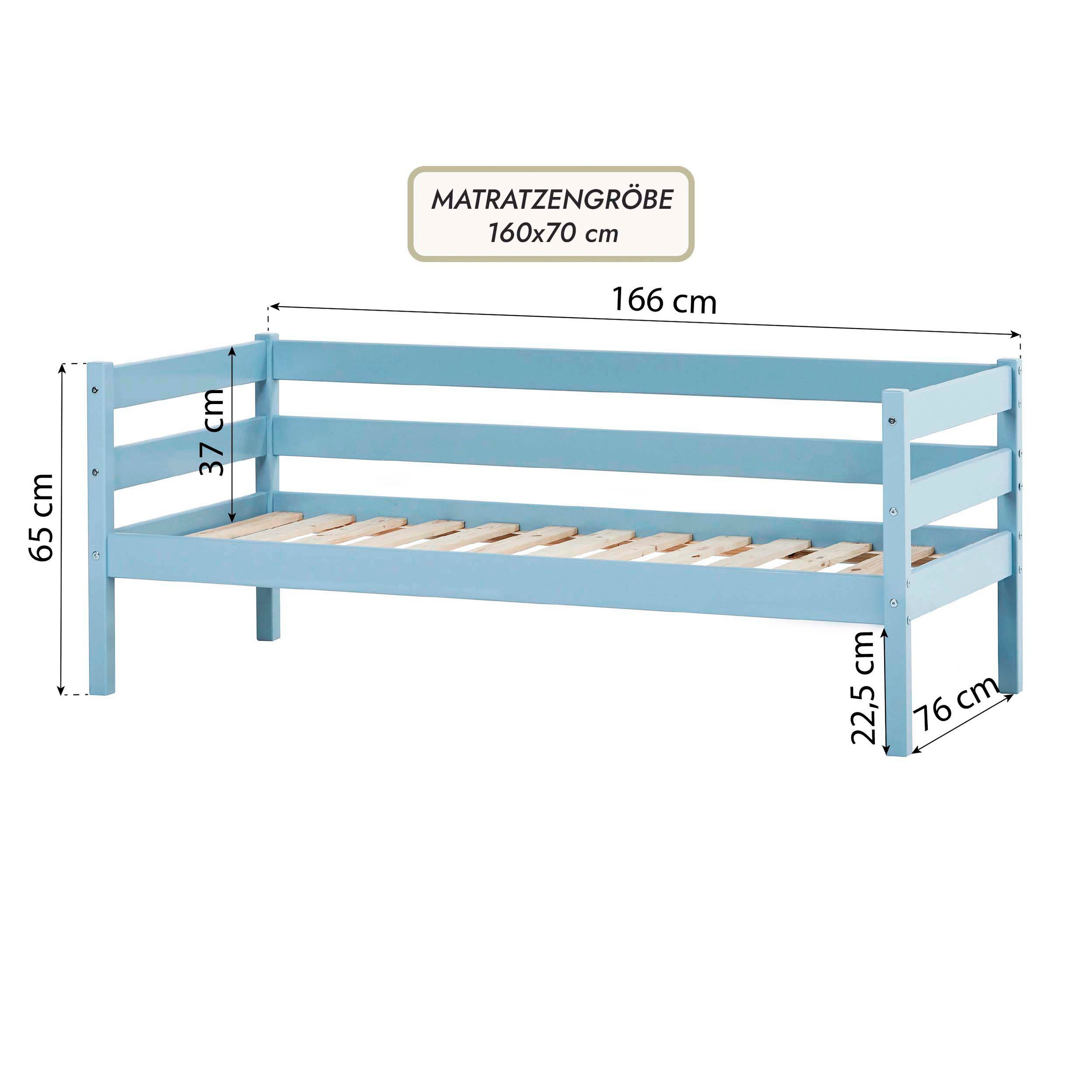 Hoppekids Einzelbett »ECO Comfort Kinderbett, Kiefer Massivholz, Jugendbett inkl. Rollrost«, 70x160 cm, wahlweise in verschieden Farben/ Matratze/ Absturzsicherung