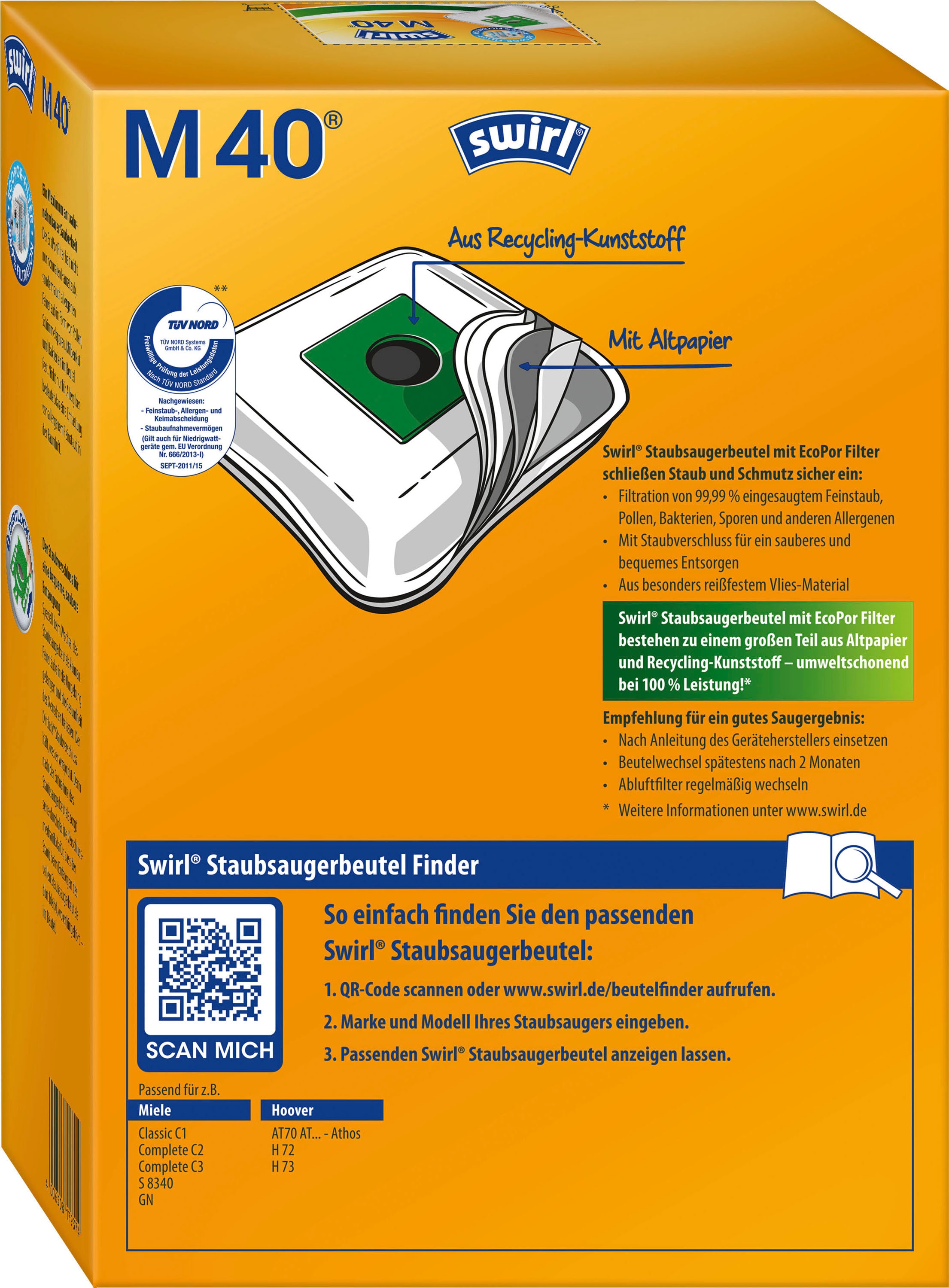 Swirl Staubsaugerbeutel »Swirl® M40«, (Packung), 4-er Pack