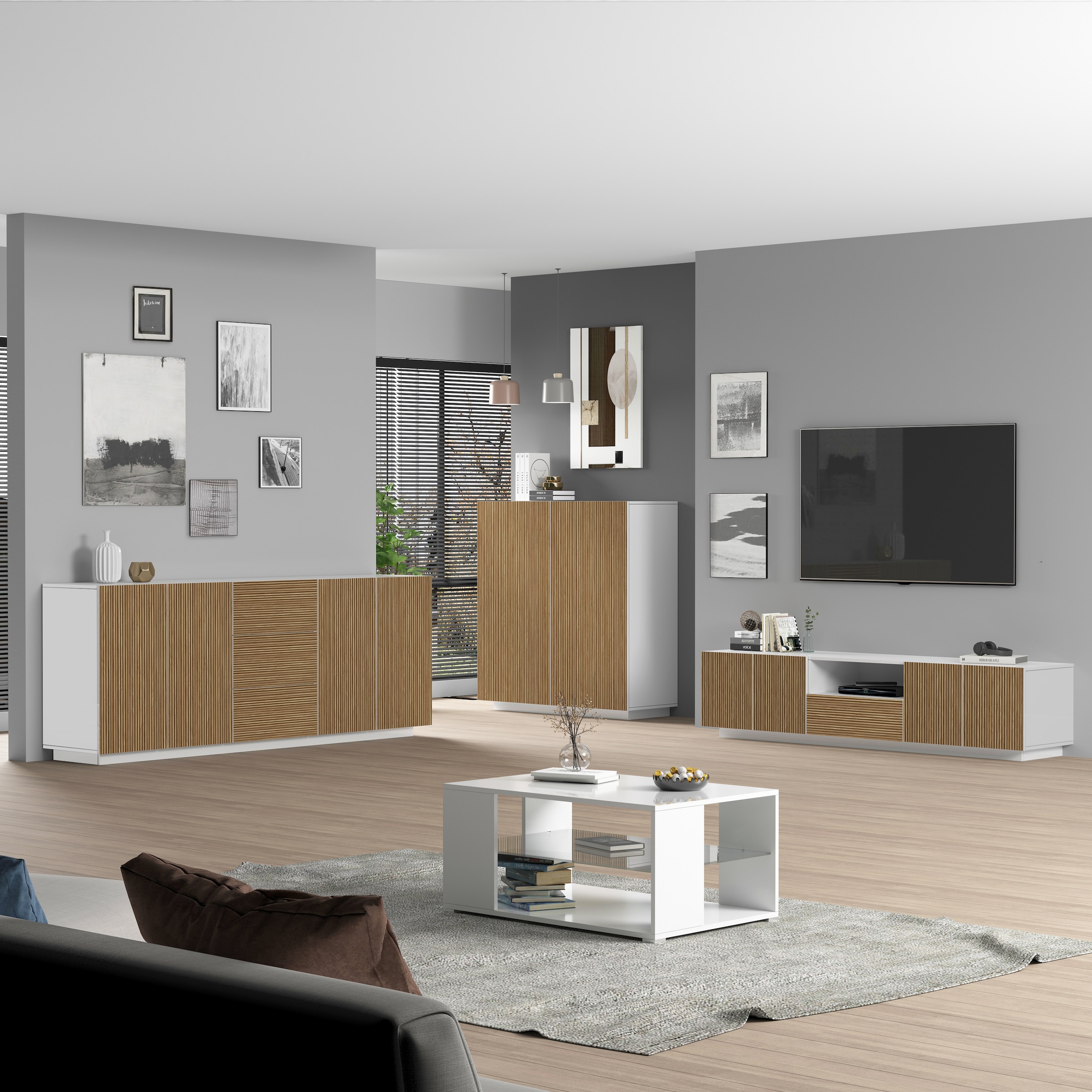 INOSIGN Highboard »Vega,Highboard,Kommode,120 cm«, mit 2 Türen,Fronten mit Rillen-Optik