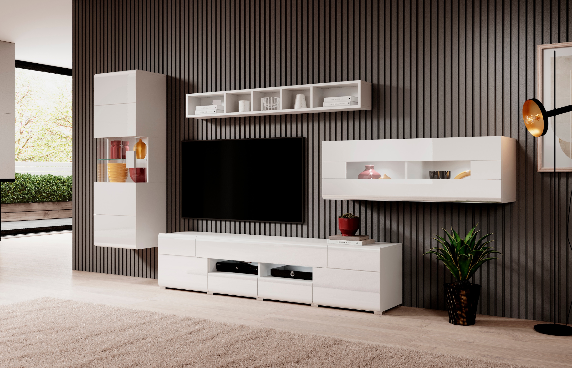 INOSIGN Lowboard »Toledo,Breite 209cm, trendige TV-Schrank mit dekorative Fräsungen«, TV-Board ohne Beleuchtung, TV-Kommode mit viel Stauraum