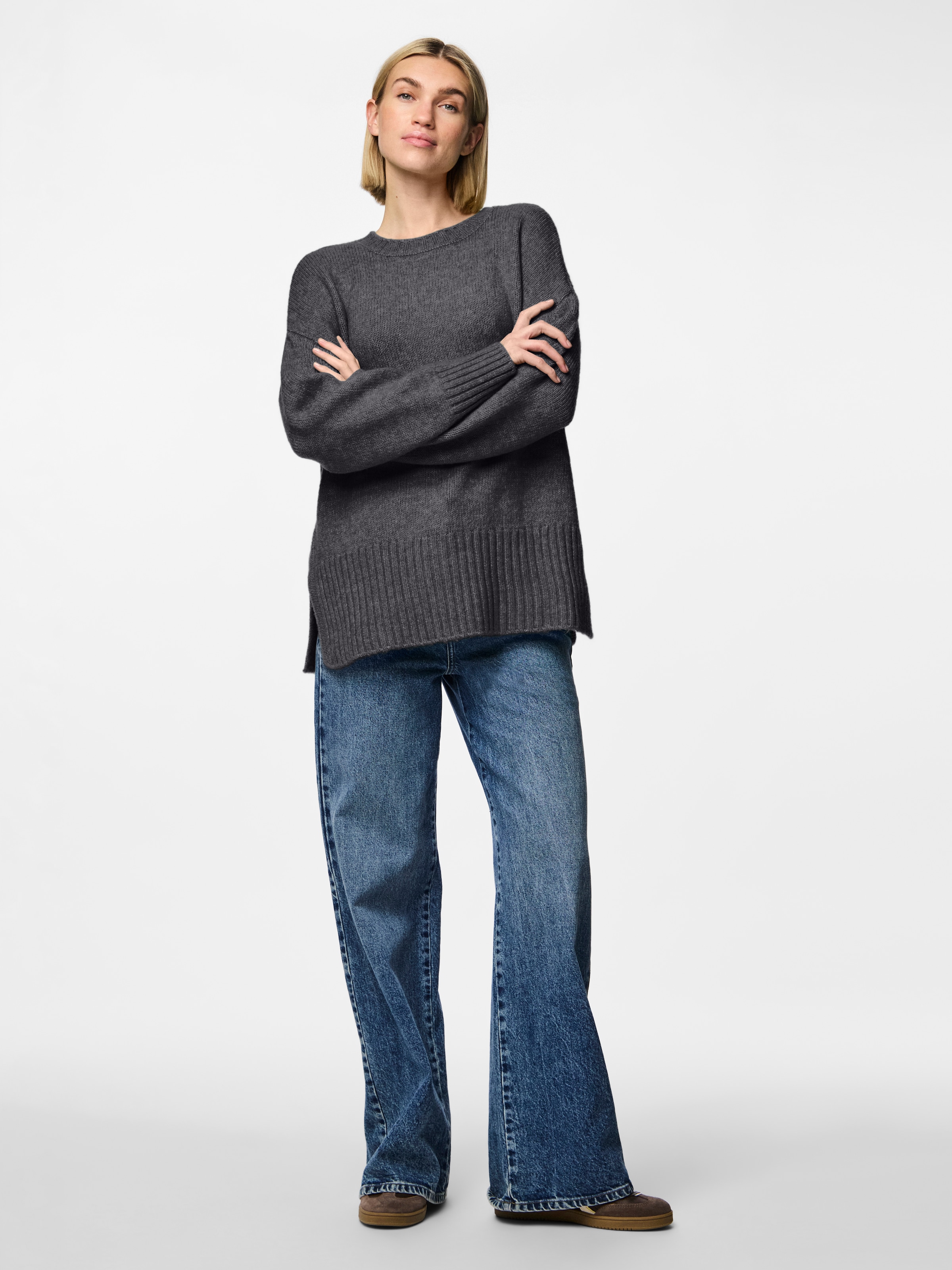 pieces Rundhalspullover »PCNANCY LS LOOSE O-NECK KNIT NOOS BC«, Oversized