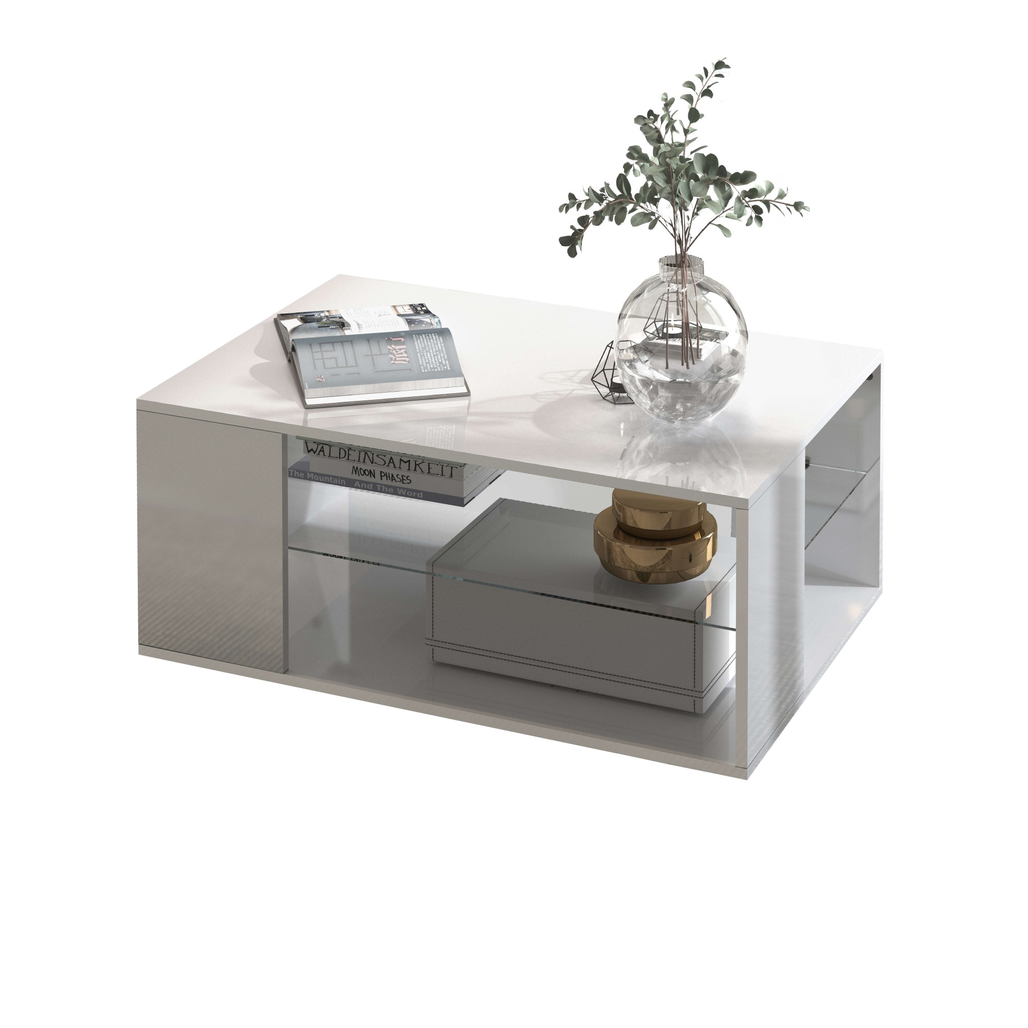 INOSIGN Couchtisch »Egypt Couchtisch,Sofatisch«, (1 St.), Aus glänzend weiss lack. Holz, mit Glasablage,rechteckig,Breite 90 cm