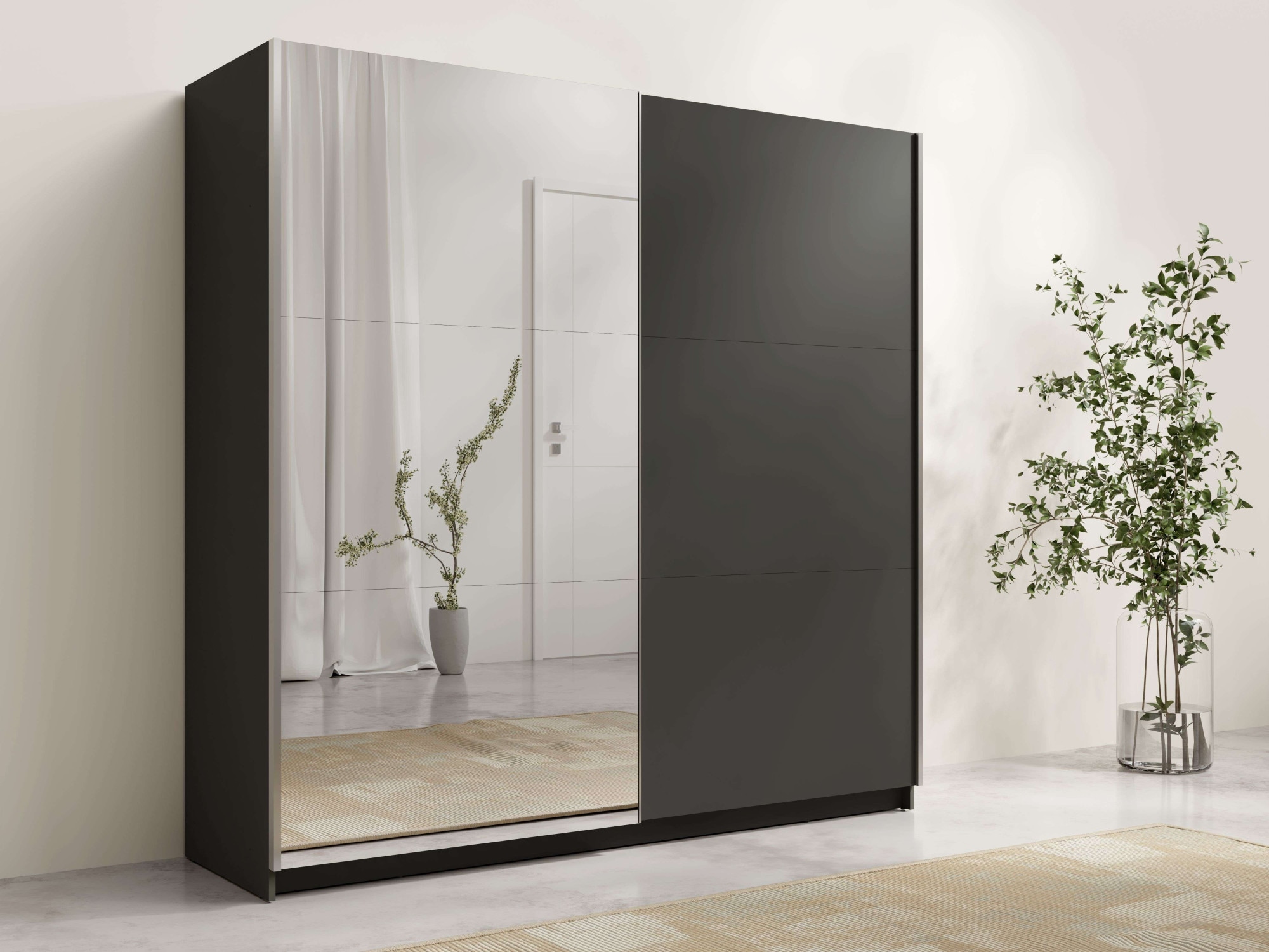 Home affaire Kleiderschrank »Kleiderschrank Fresno mit 5 Einlegeböden, Spiegel und Kleiderstange« Garderobe mit 2 Schwebetüren, B/H/T 200/207/62 cm