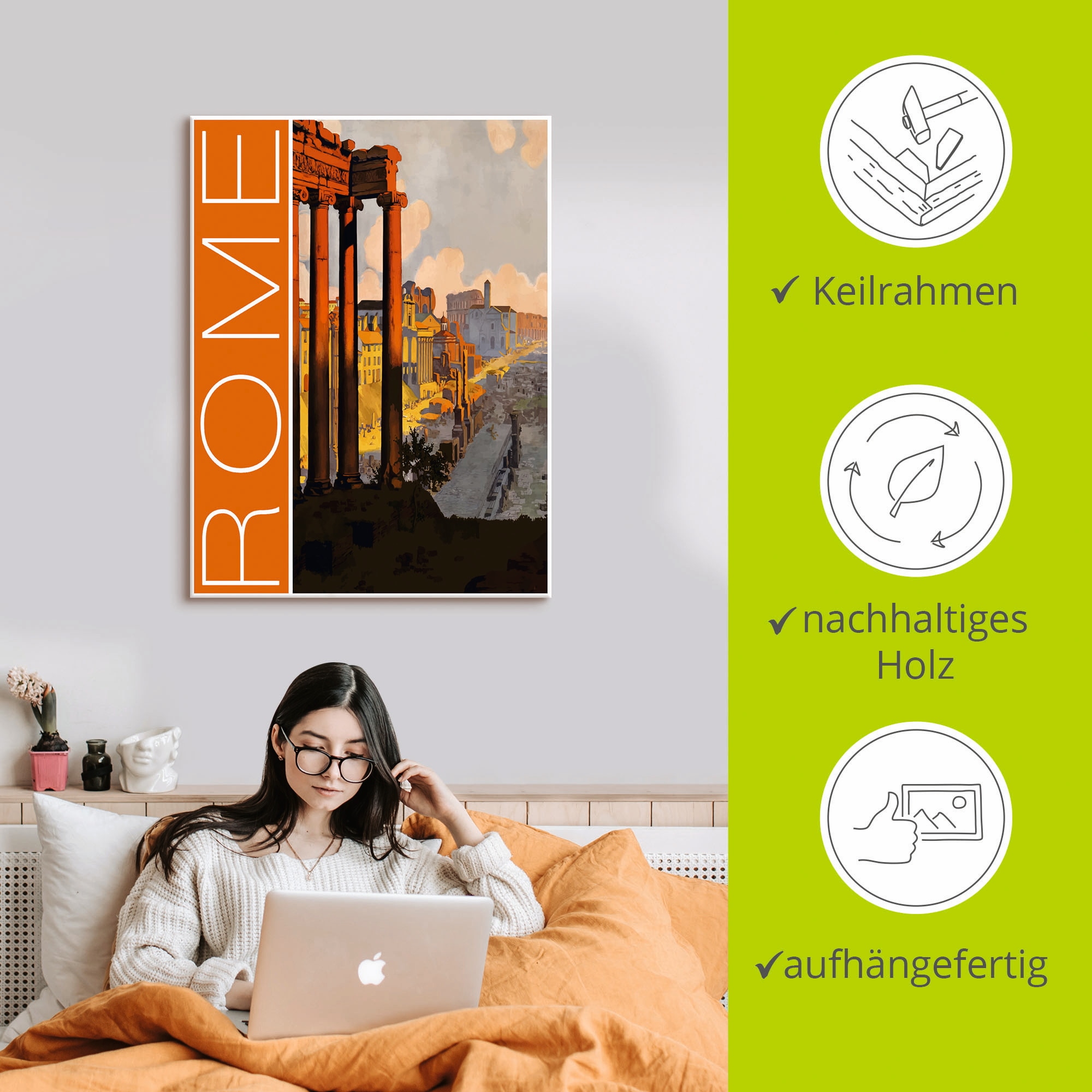 Artland Leinwandbild »Rom Vintage Reiseplakat«, Italien, (1 St.), auf Keilrahmen gespannt
