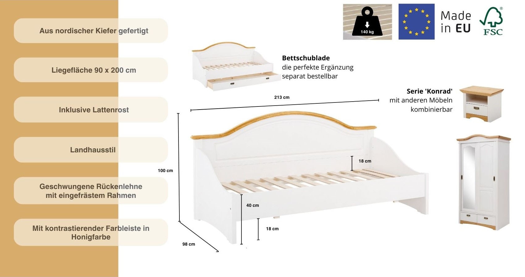 Home affaire Daybett »Konrad«, aus massiver, FSC®-zertifizierter Kiefer