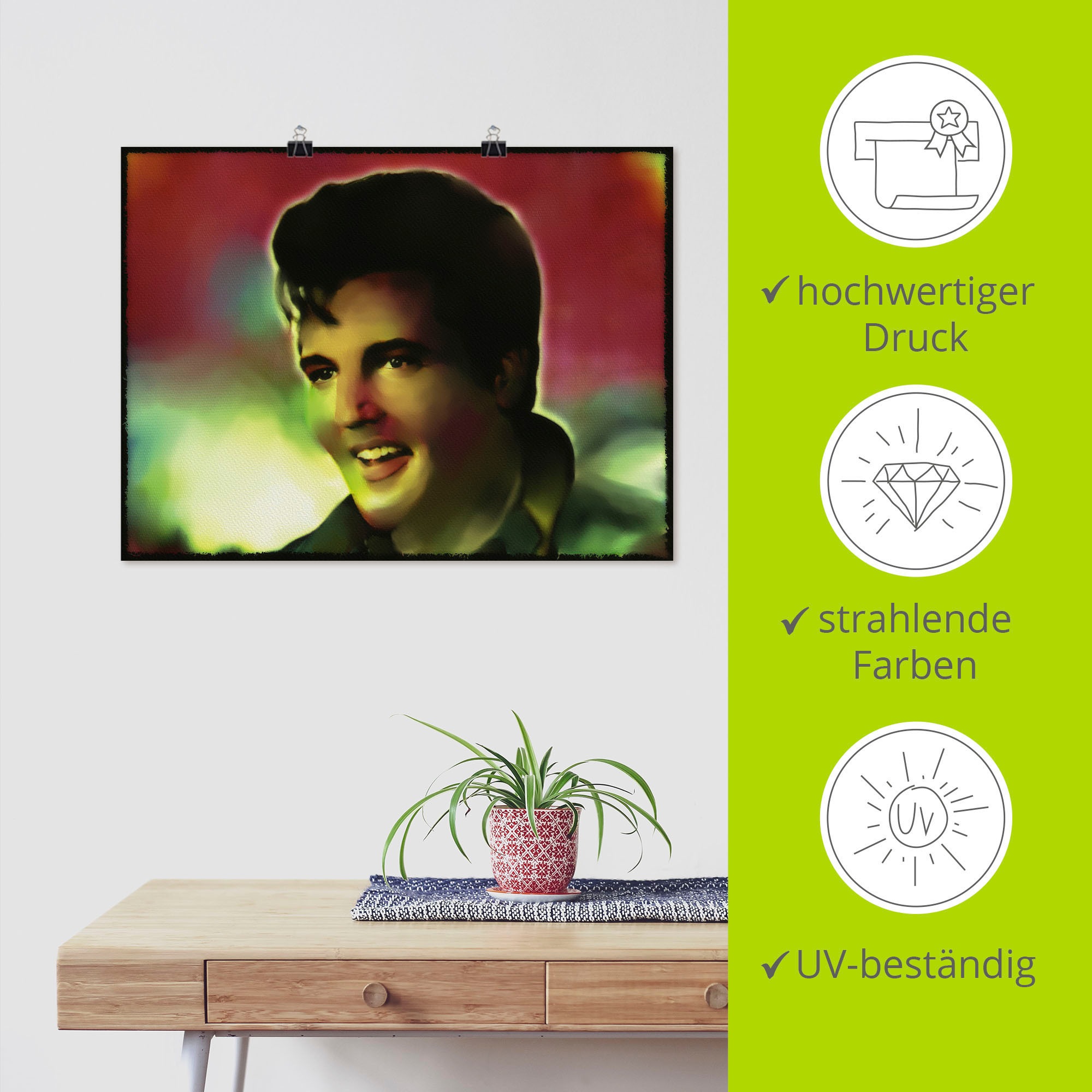 Artland Wandbild »Elvis, Star - Pop Art«, Bilder von berühmten Musikern, (1 St.), als Alubild, Leinwandbild, Wandaufkleber oder Poster in versch. Grössen