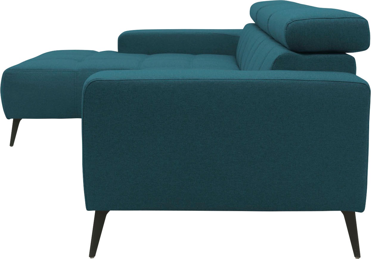 DOMO collection Ecksofa »Trento L-Form, mit Kufenfuss oder Einzelfuss«, wahlweise mit Kopfteilverstellung, Recamiere links/rechts bestellbar