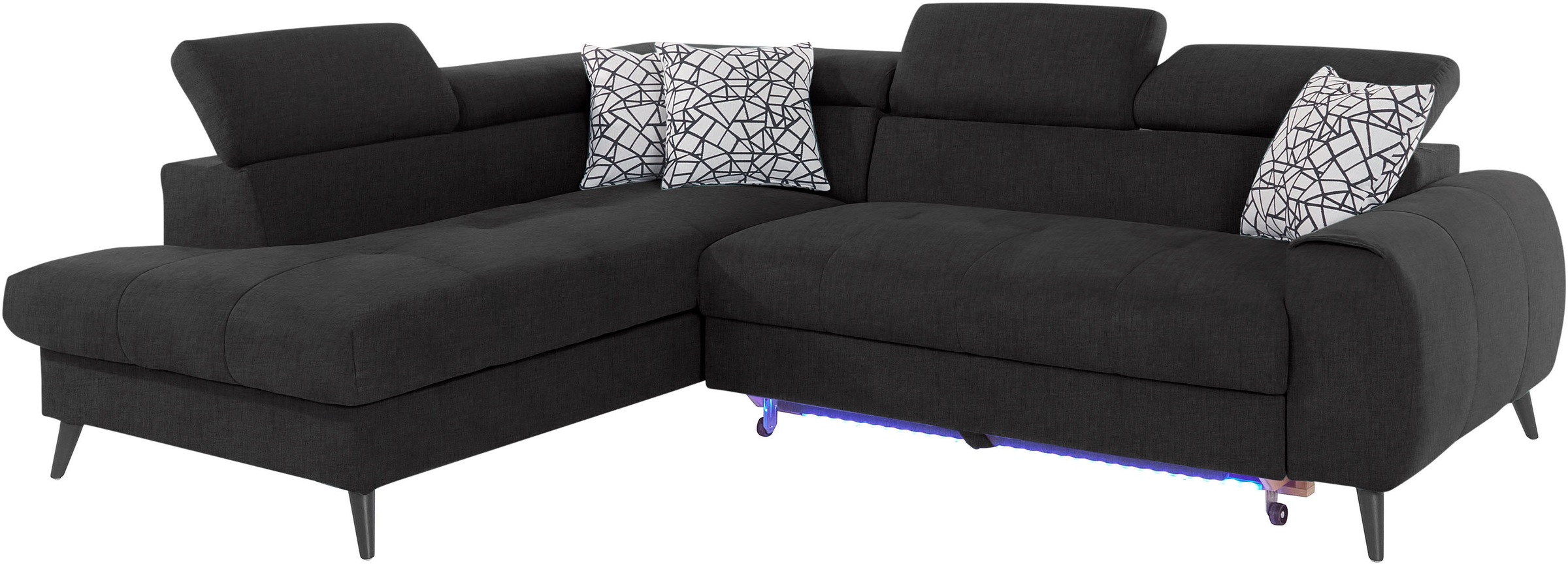 COTTA Ecksofa »Mia L-Form mit 3 Zierkissen«, wahlweise mit Bettfunktion, Bettkasten, Beleuchtung & Wireless-Charger