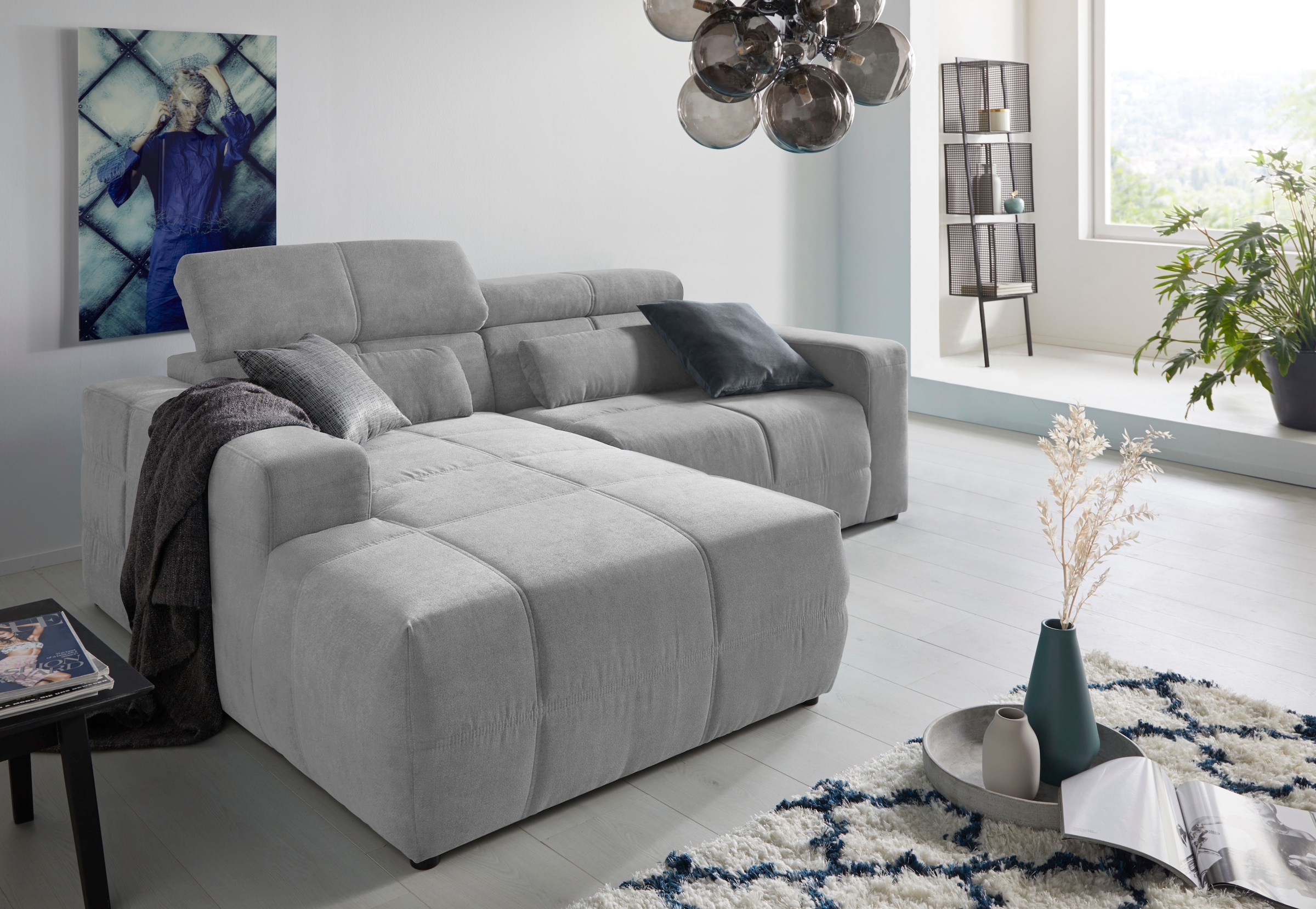 DOMO collection Ecksofa »Brandon B/T/H: 214/100/80 cm, L-Form«, Mit Kopfteilverstellung, auch in Leder und Cord, L-Form