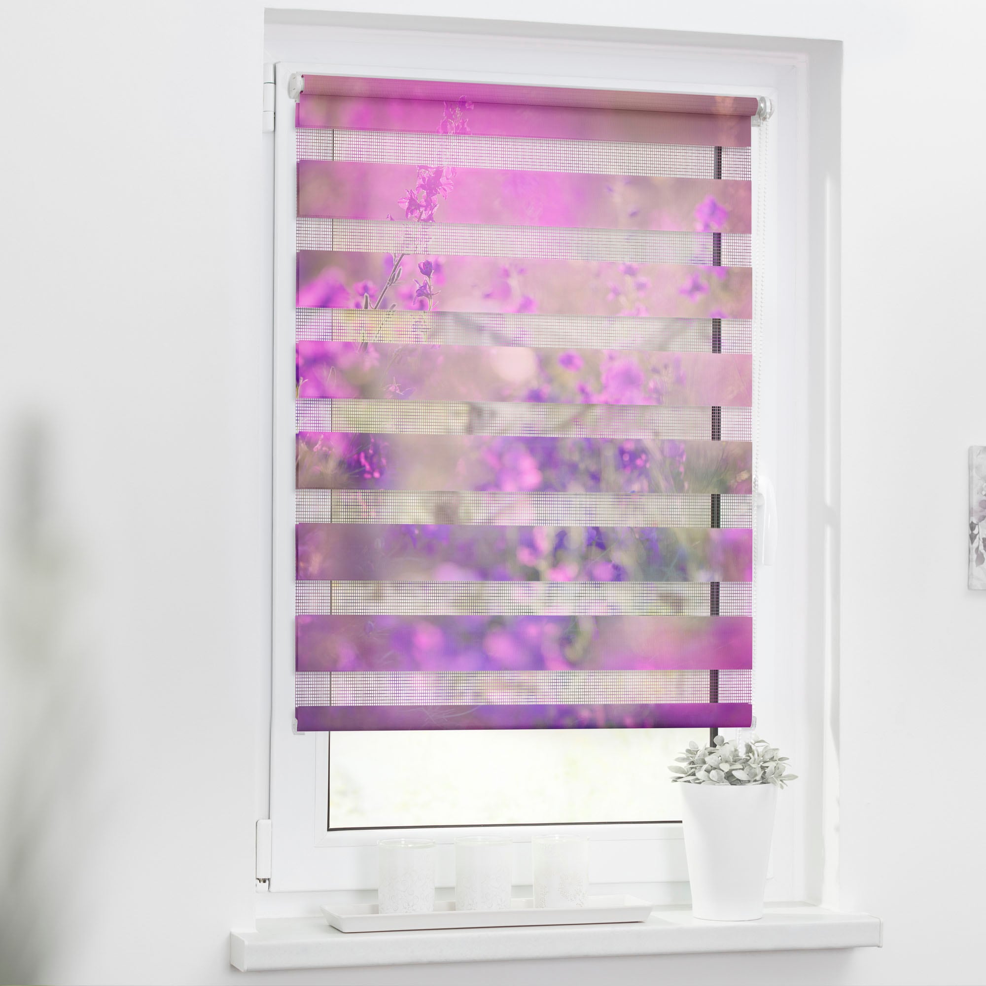 LICHTBLICK ORIGINAL Doppelrollo »Duo Rollo Motiv Blumenwiese«, Lichtschutz, ohne Bohren, freihängend, bedruckt
