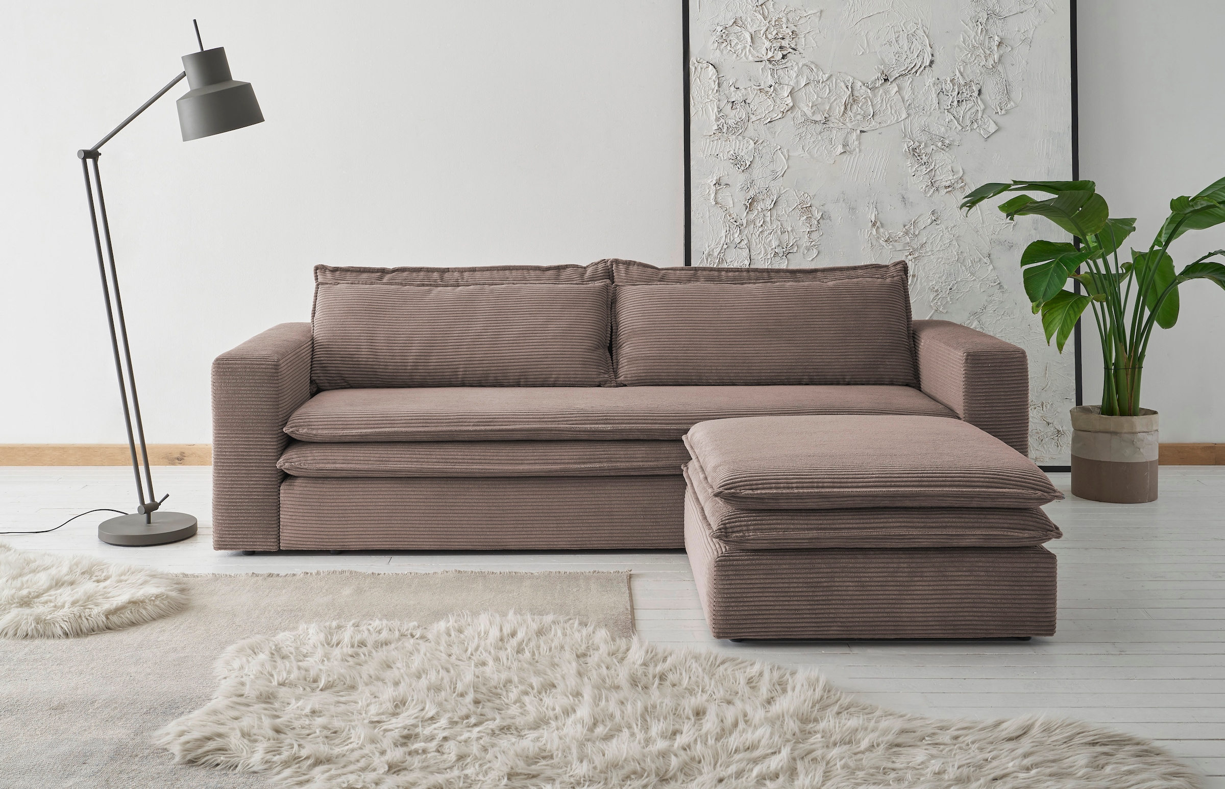 3-Sitzer-Sofa Bettfunktion »PIAGGE«, of (2 Style ❤ Set Loveseat-Hocker im im mit Shop Jelmoli-Online Places tlg.), Sitzgruppe kaufen und