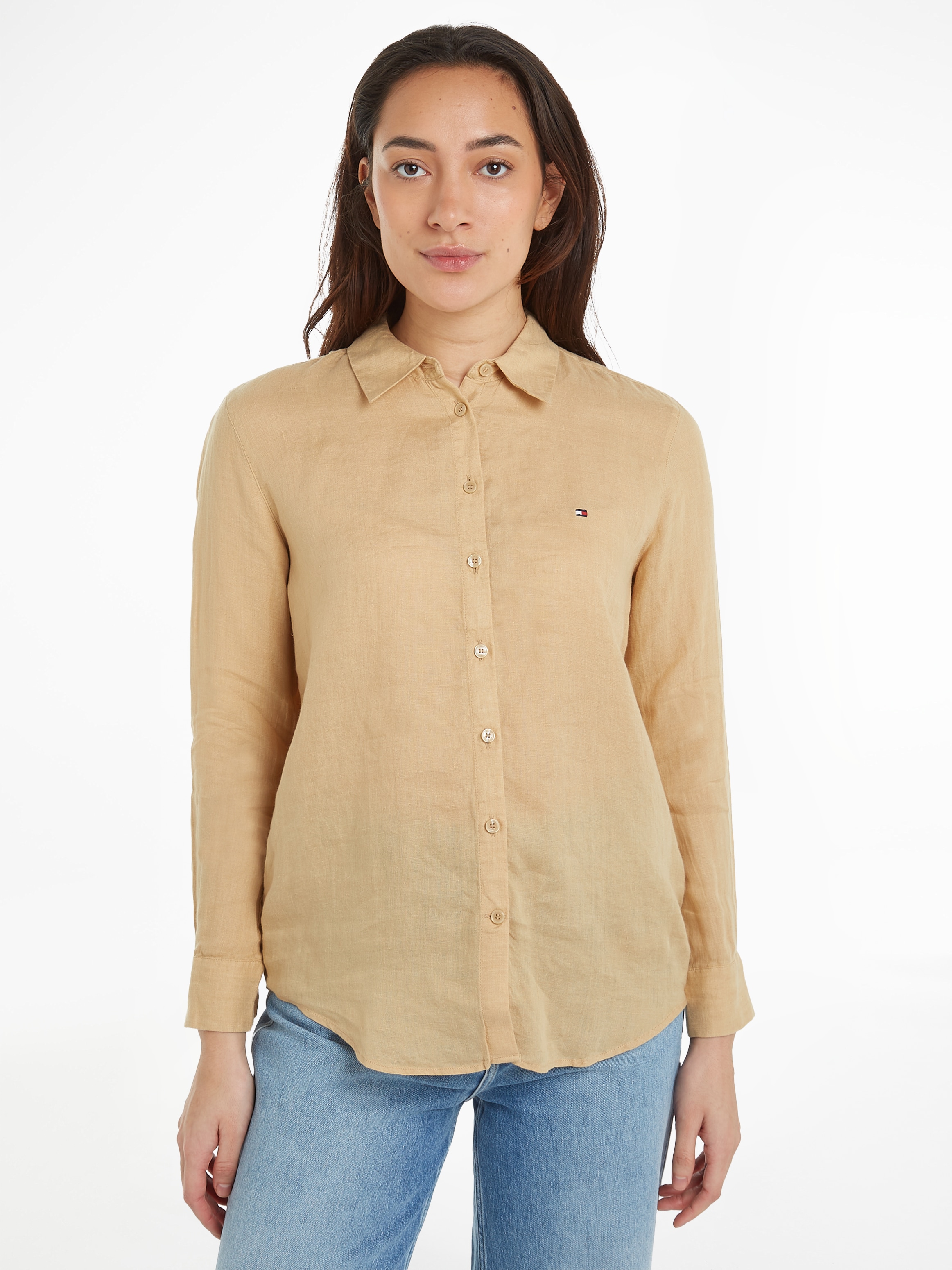 Hemdbluse »LINEN RELAXED SHIRT LS«, mit Logostickerei auf der Brust