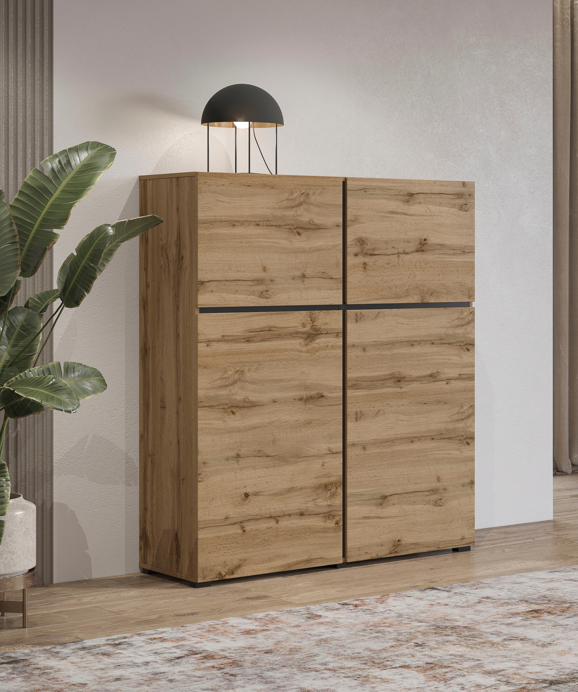 INOSIGN Highboard »Cross, moderne grifflose Hochkommode mit 4 Türen,Türkommode«, Hochschrank, Höhe 139 cm mit viel Stauraum, Einlegeböden verstellbar