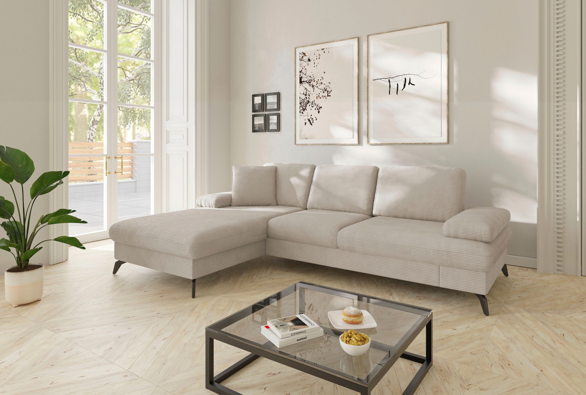 sit&more Ecksofa »Morris Jubi L-Form«, inkl. Armteilfunktion und 1 Zierkissen, wahlweise mit Bettfunktion