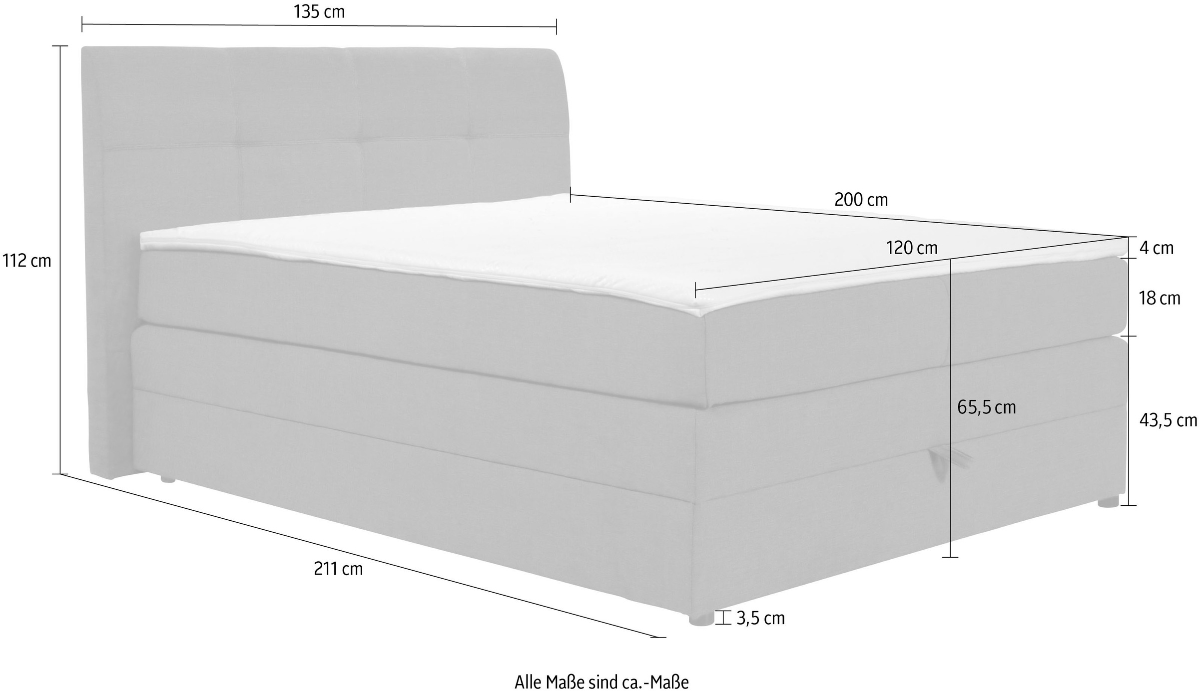 Home affaire Boxspringbett »Finja«, besonders komfortable Liegehöhe, mit praktischem Bettkasten