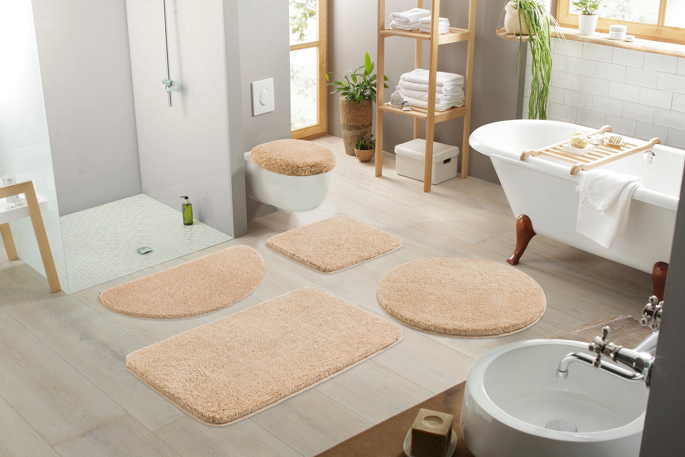 my home Badematte »Merida, Badvorleger, Badezimmer Teppich«, rutschhemmend beschichtet, fussbodenheizungsgeeignet-schnell trocknend-strapazierfähig, Badteppich, Uni Farben, rechteckig, rund & als 2-tlg. Set erhältlich