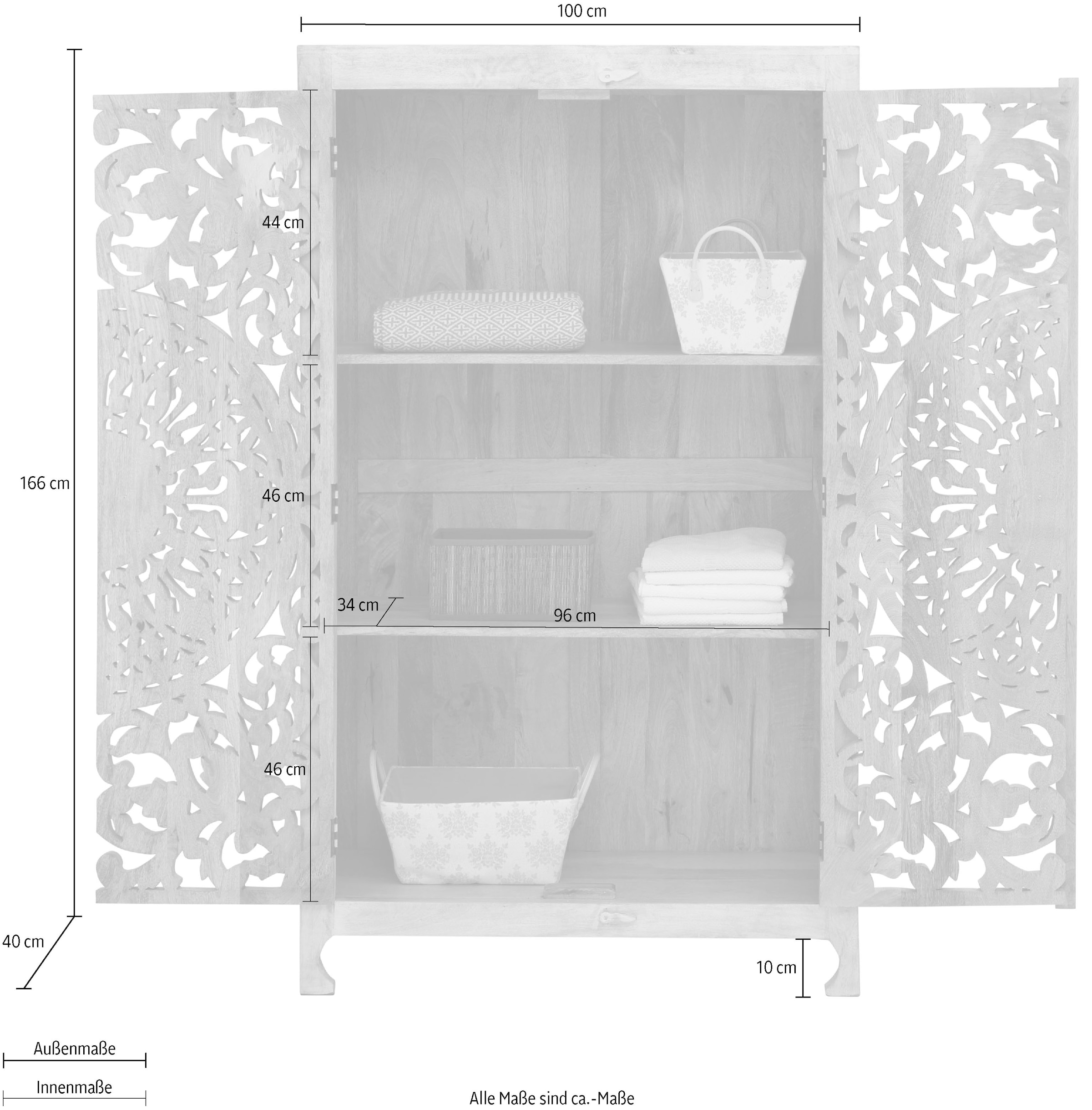 Home affaire Stauraumschrank »Kenmare«, Mangoholz, dekorative Schnitzereien, Breite 100 cm