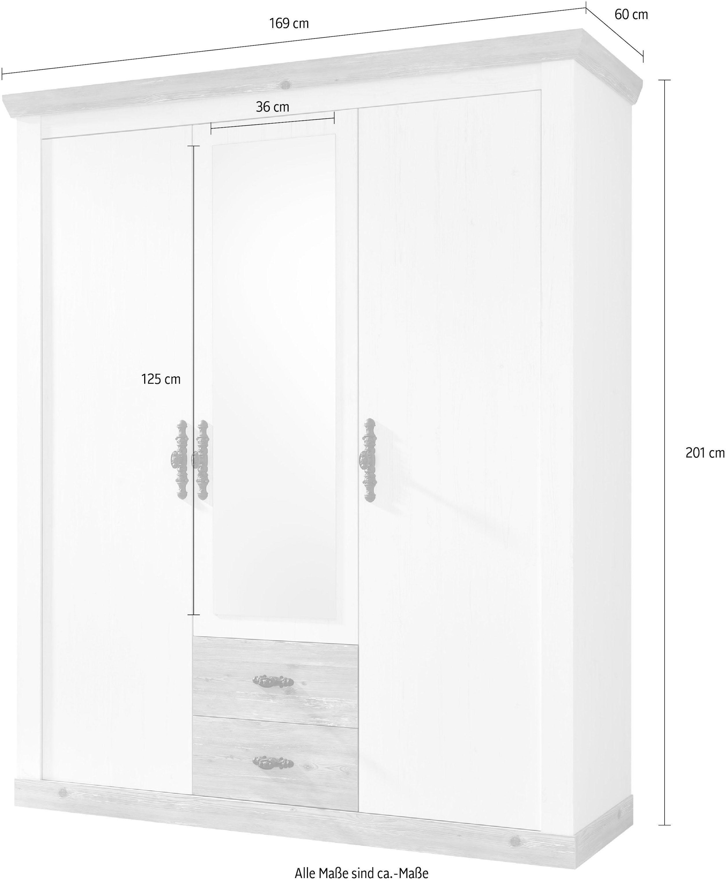 Home affaire Drehtürenschrank »Florenz Landhausschrank,rustikale Metallgriffe mit feinen Verzierungen«, Kleiderschrank mit Spiegel Schlafzimmerschrank BESTSELLER Garderobe